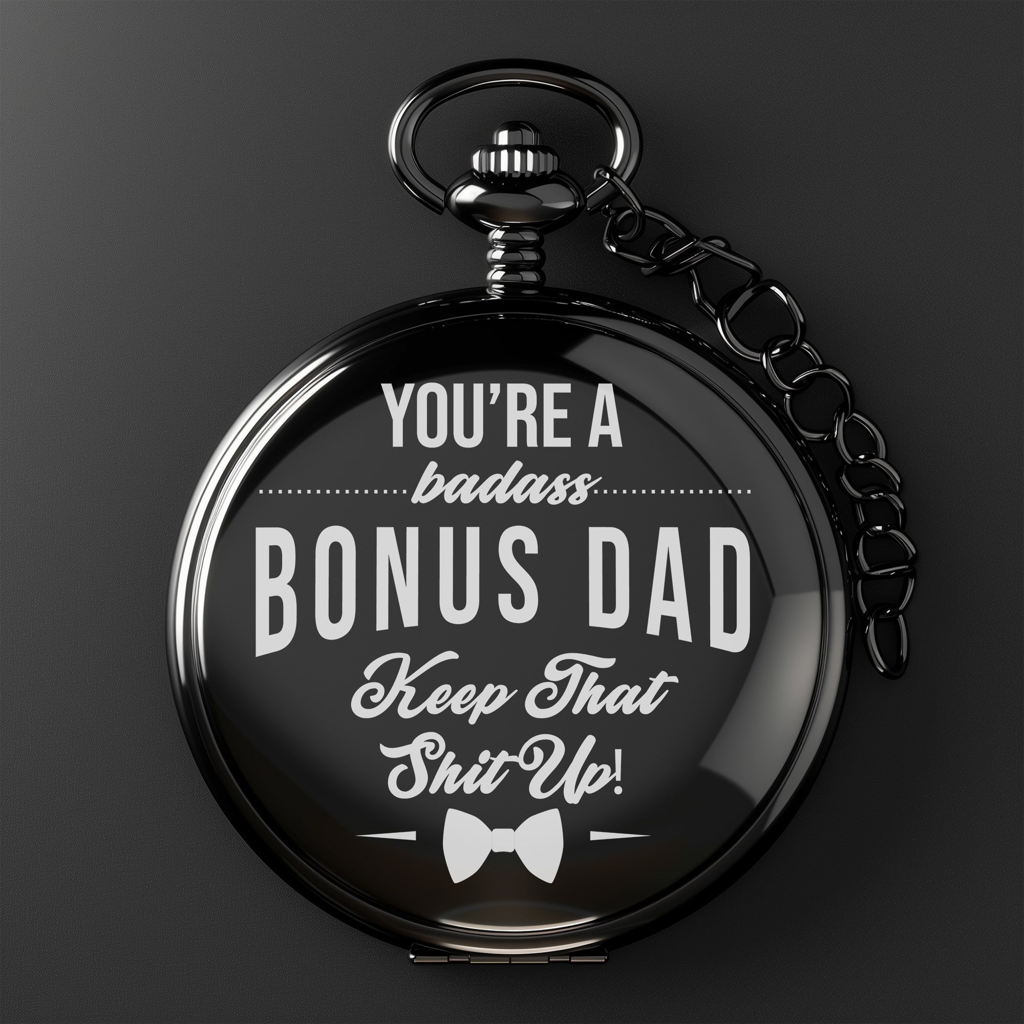 Personalized Black Pocket Watch for Bonus Dad - Engraved Gift with Heartfelt Message - Image 2