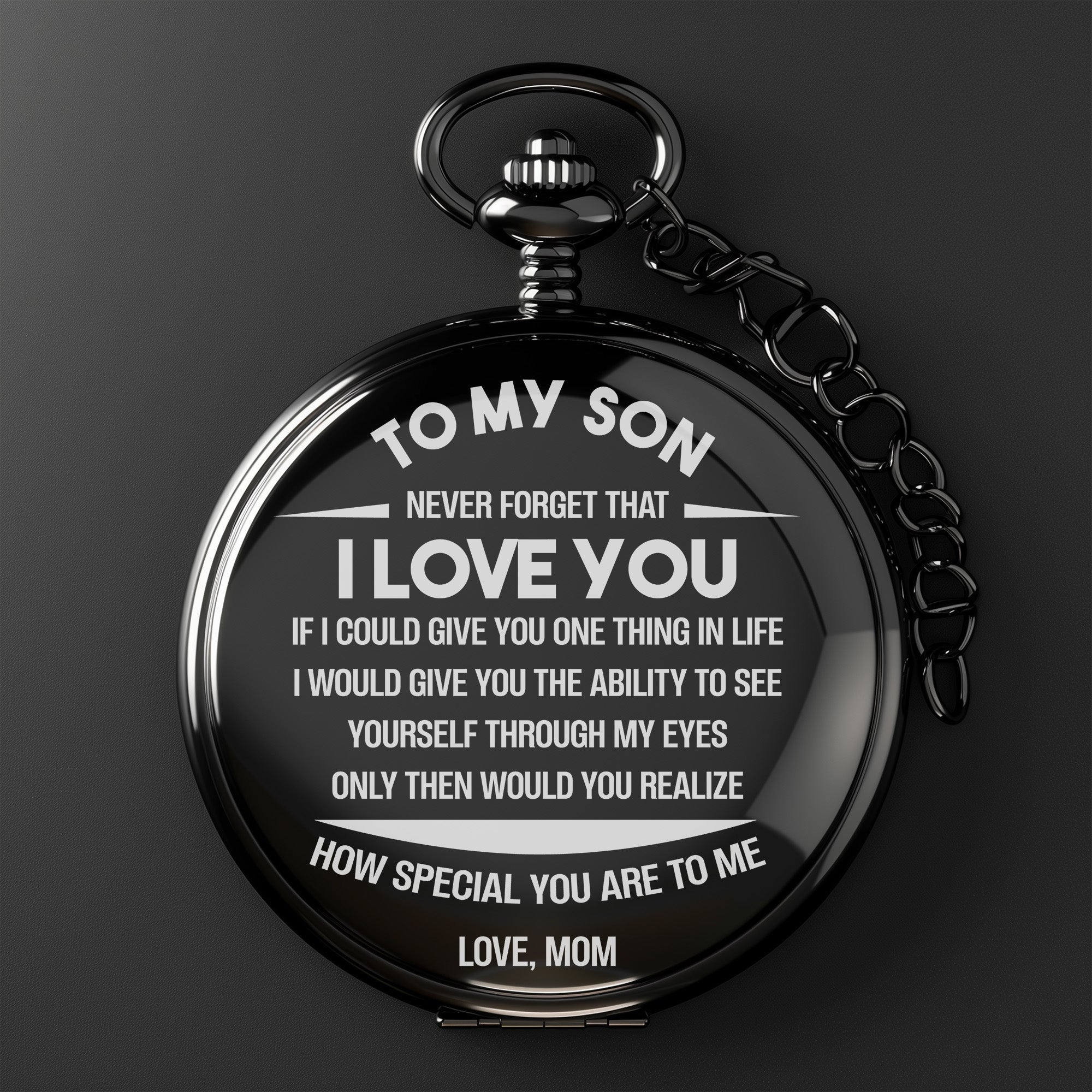 Custom Engraved Pocket Watch for Son - Timeless Keepsake Gift from Mom with Heartfelt Message - Image 2