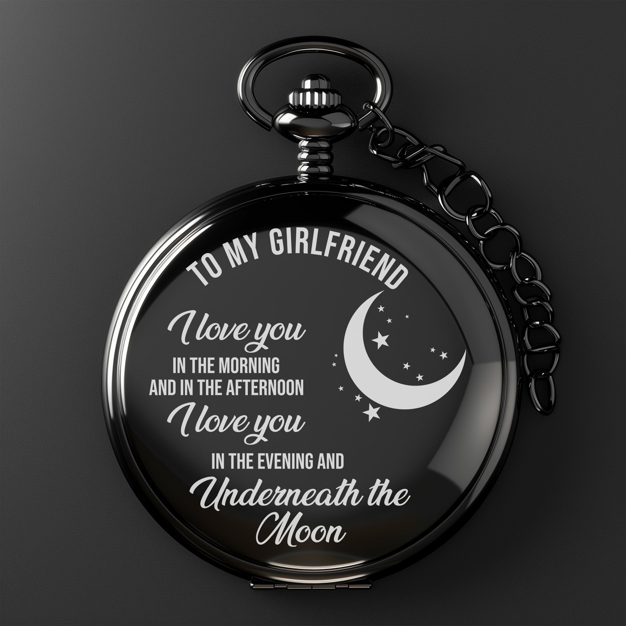 Personalized Engraved Pocket Watch for Girlfriend with Romantic Moon & Stars Design - Image 2