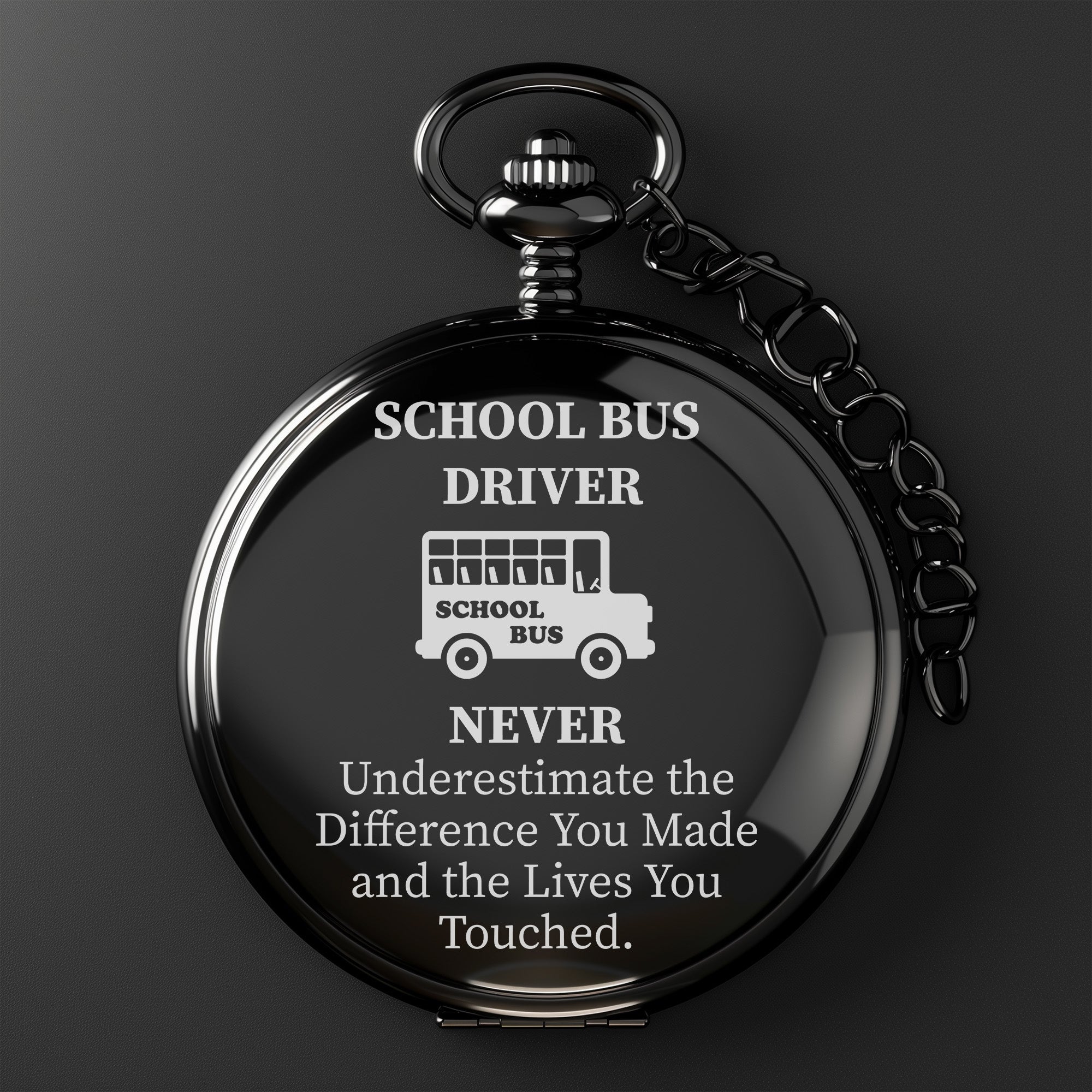 Personalized School Bus Driver Pocket Watch – Elegant Black Finish with Heartfelt Engraving for Appreciation & Retirement Gifts - Image 2