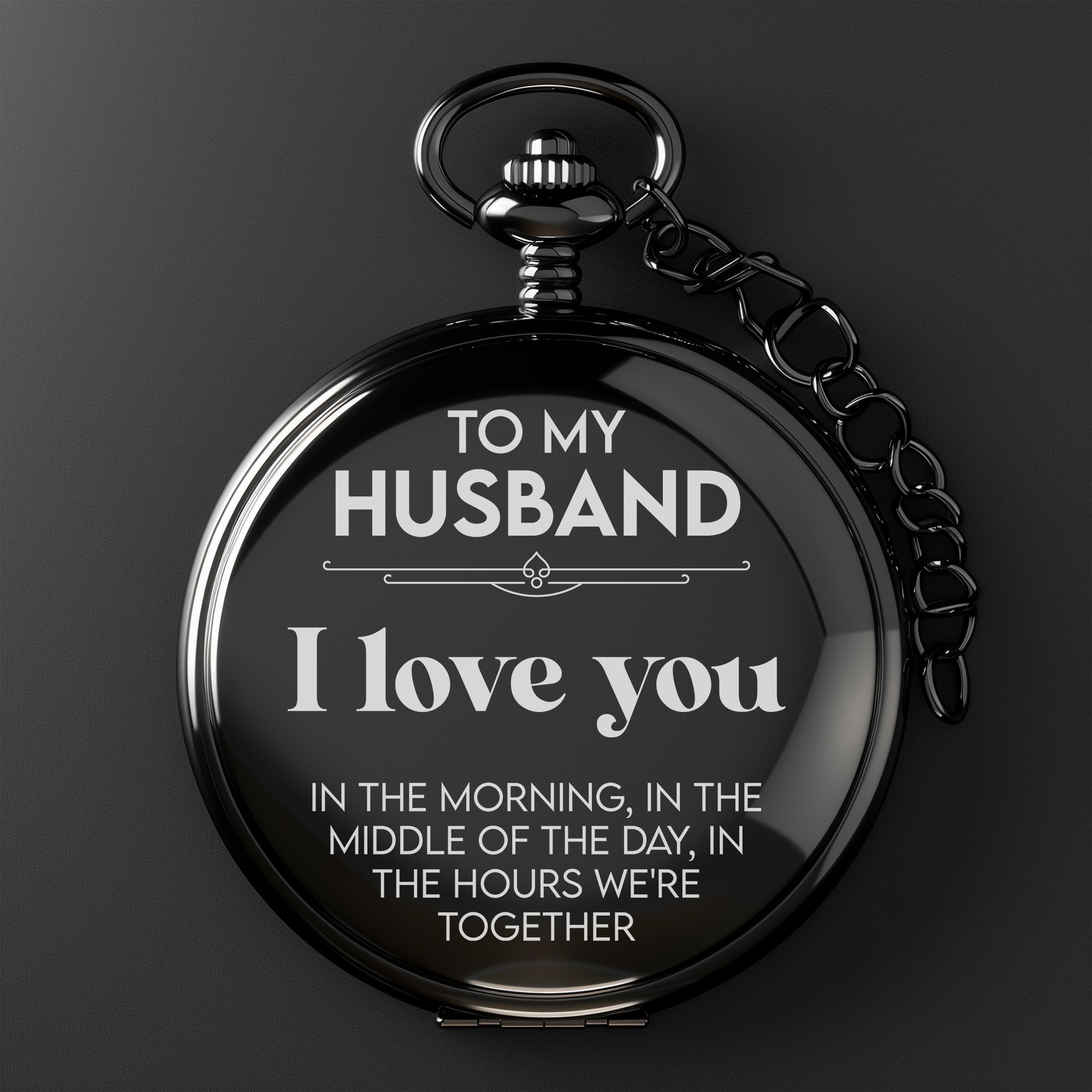 Personalized Pocket Watch for Husband - Elegant Black Timepiece with Heartfelt Engraving - Perfect Gift for Birthdays, Anniversaries & More - Image 2