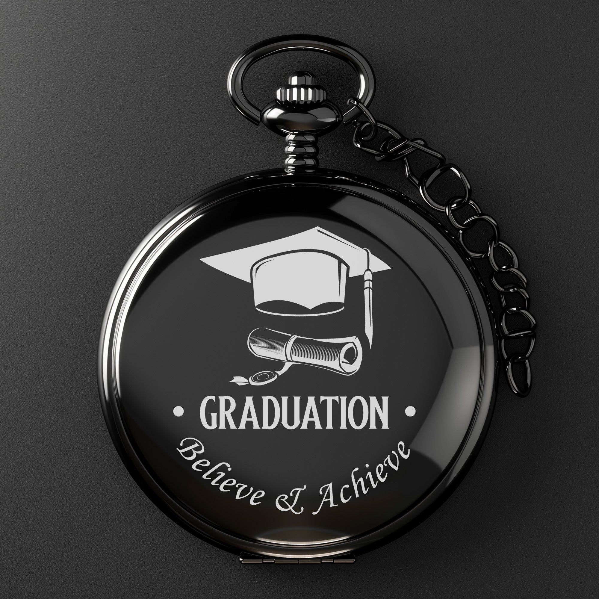 Personalized Graduation Pocket Watch - Elegant Black Finish with Custom Engraving - Perfect Graduation Gift for Him or Her - Image 2