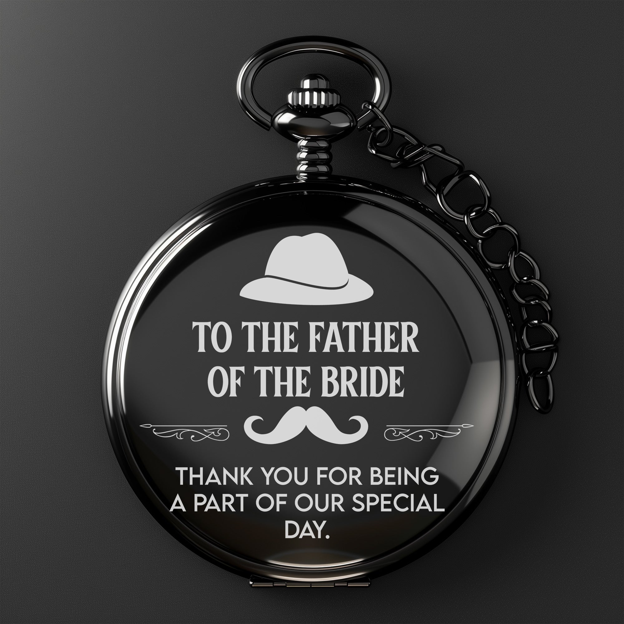 Personalized Father of the Bride Pocket Watch – Engraved Keepsake for Weddings, Handcrafted in Elegant Black - Image 2