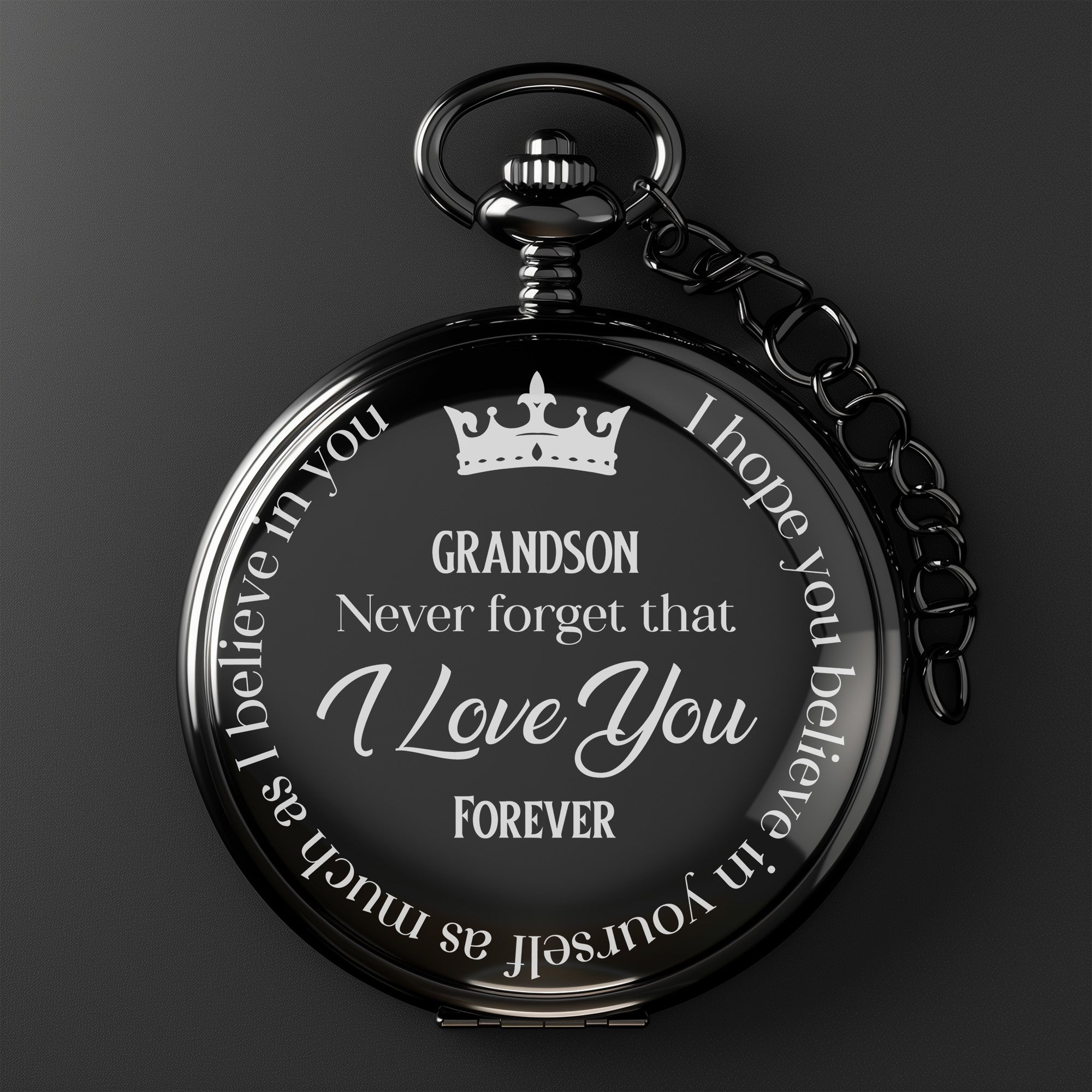 Personalized Engraved Pocket Watch for Grandson - Timeless Keepsake with Loving Message and Durable Craftsmanship - Image 2