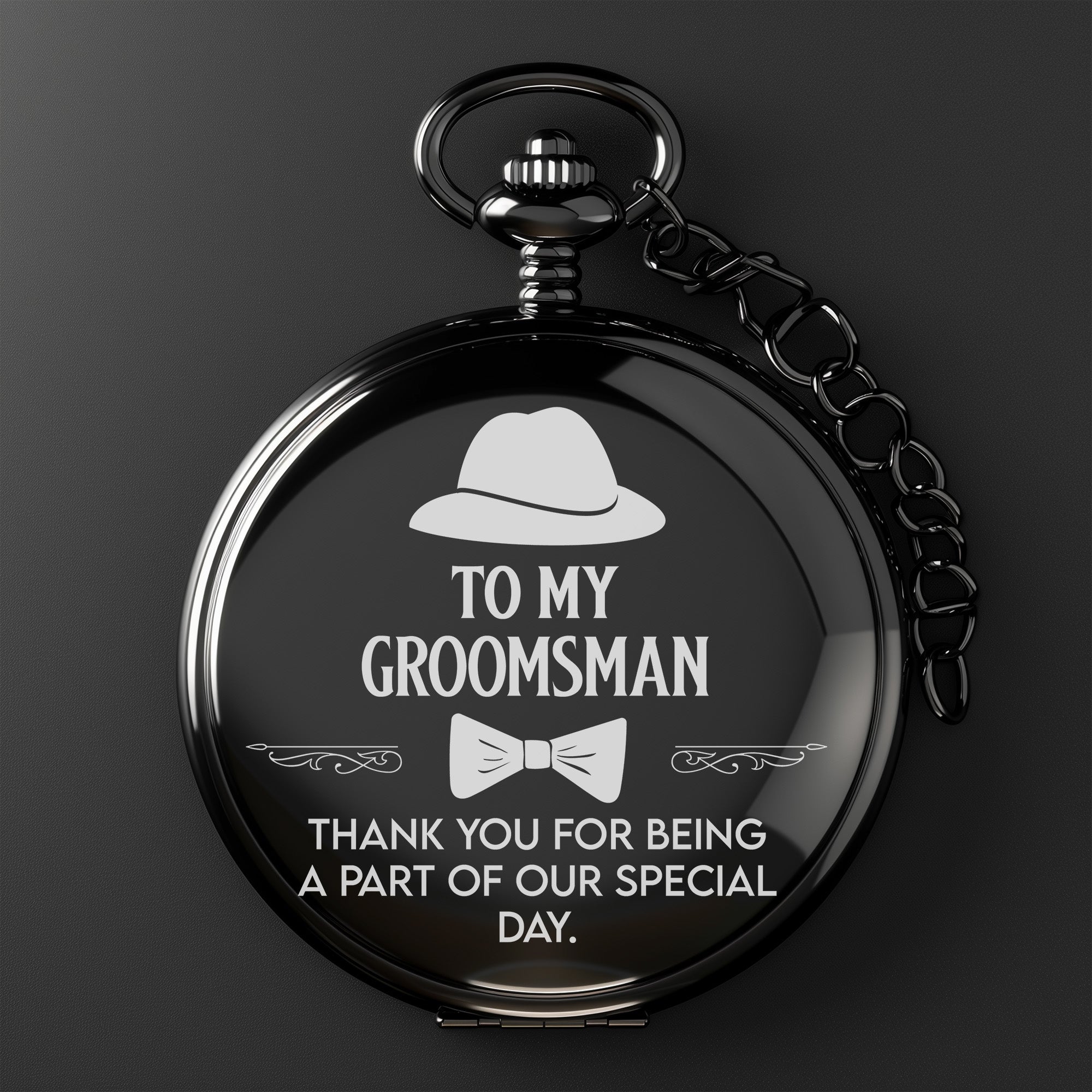 Personalized Groomsman Pocket Watch - Elegant Black Finish with Custom Engraving Option - Perfect Wedding Party Gift - Image 2