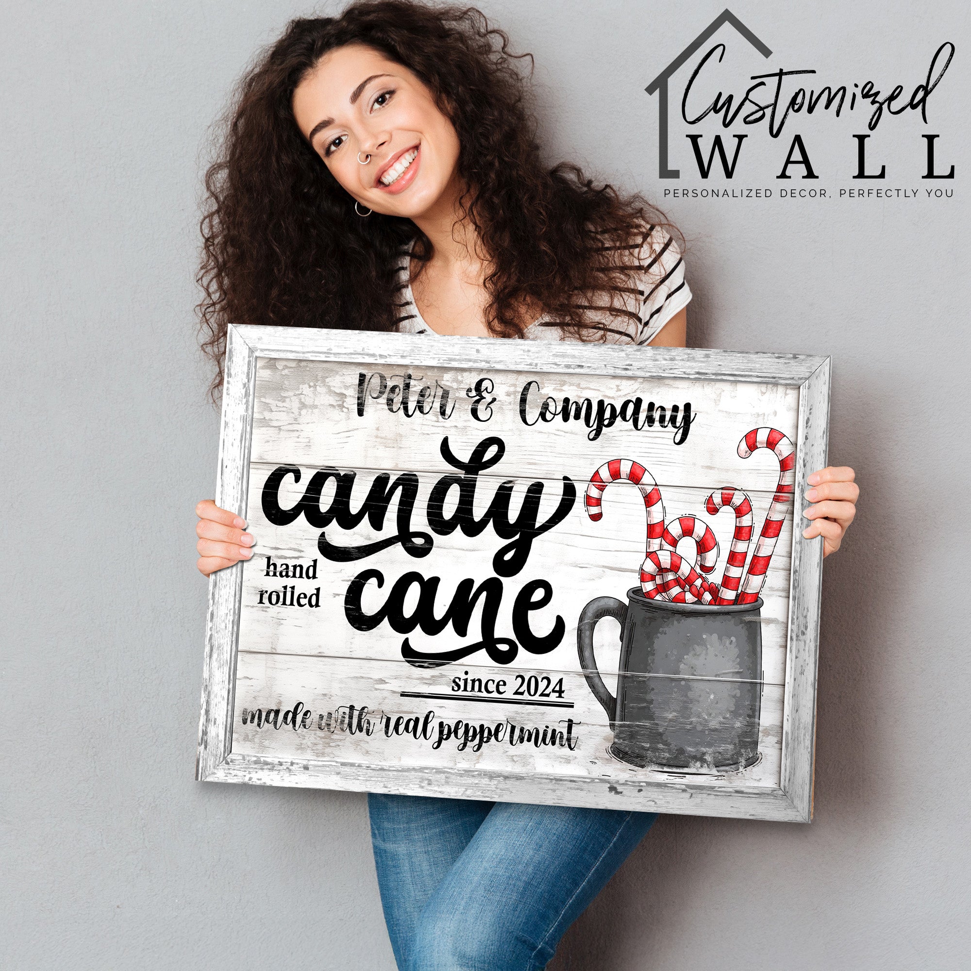 Personalized Candy Cane Wall Art on Wrapped Canvas - Customizable Holiday Decor for Christmas Gift Giving - Image 2