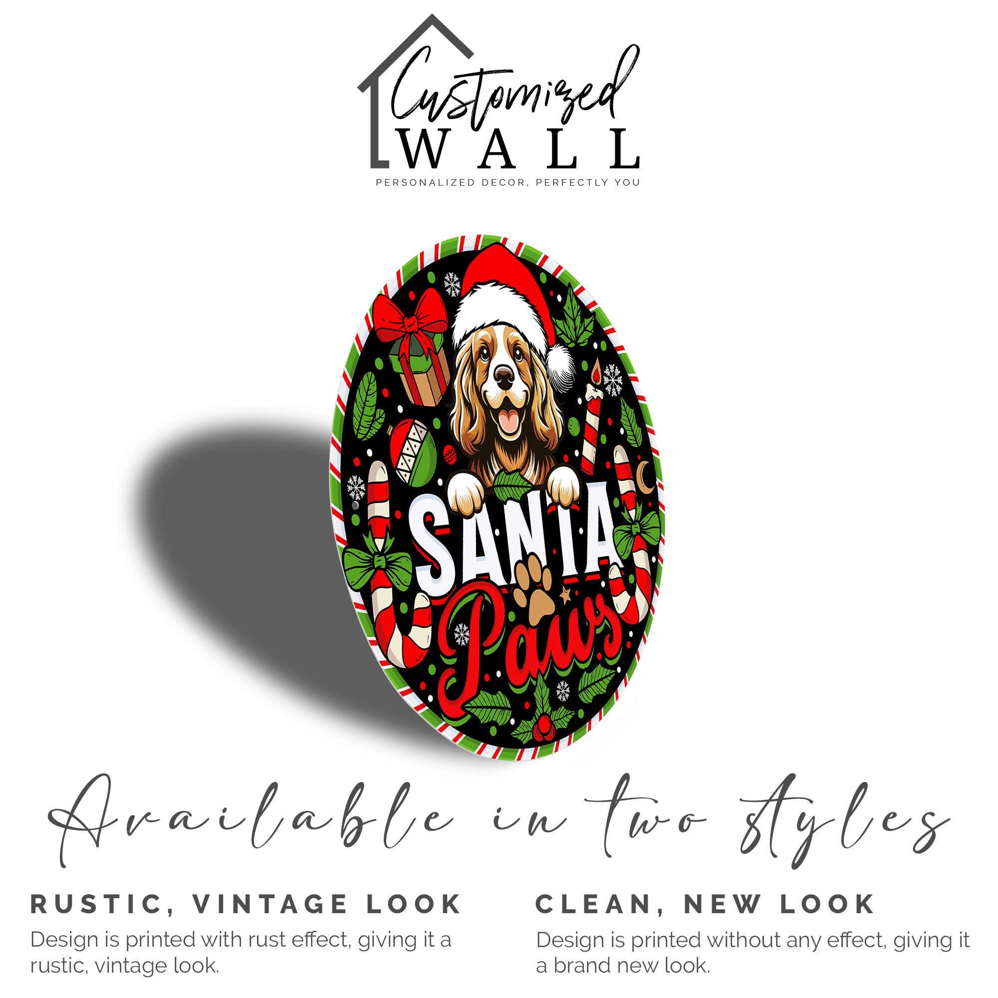 Personalized Santa Paws Round Metal Sign – Custom Christmas Decor for Dog Lovers, Handmade and Unique Gift Idea - Image 2