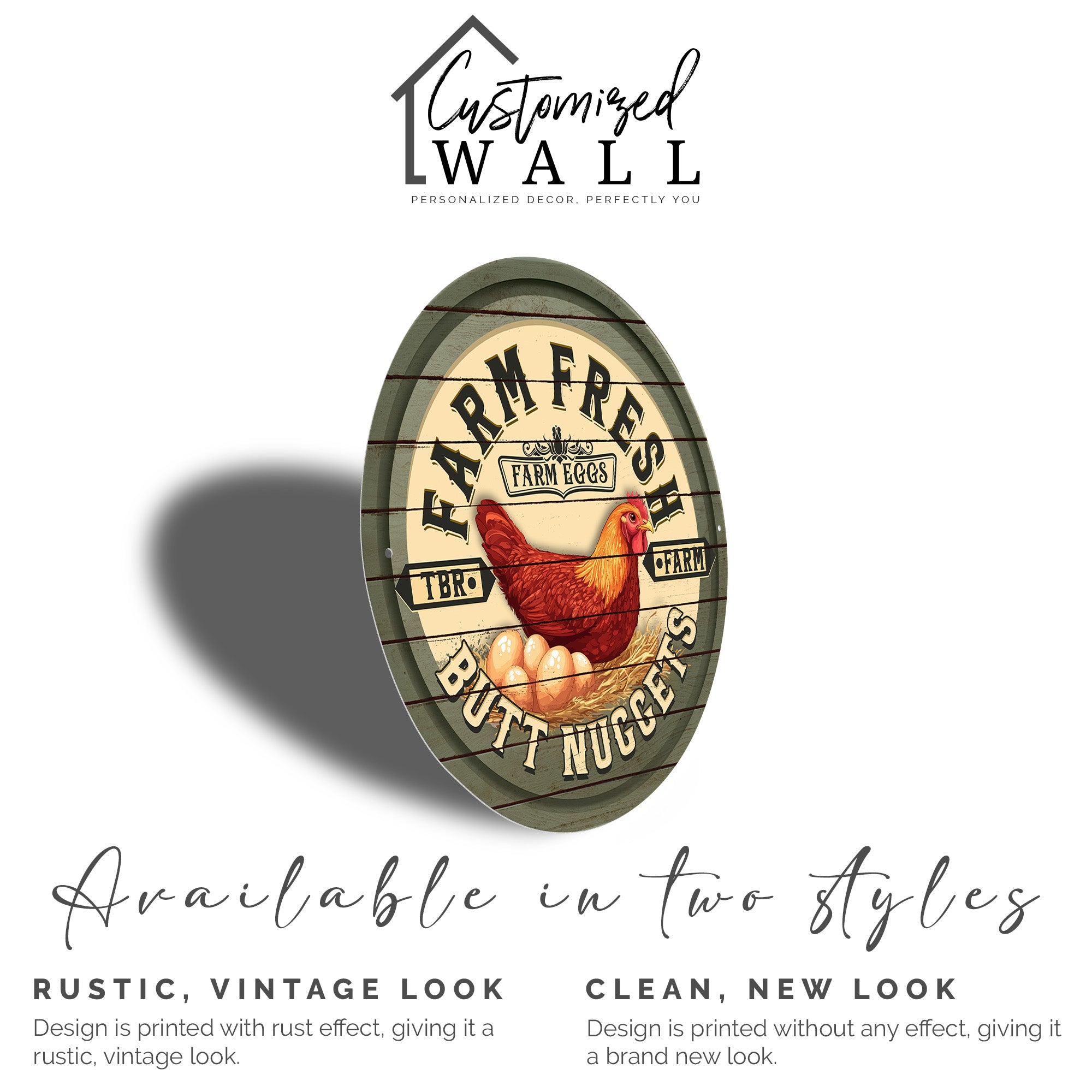 Personalized Farm Fresh Eggs Round Metal Sign - Rustic Chicken Decor, Custom Farmhouse Gift - Image 2