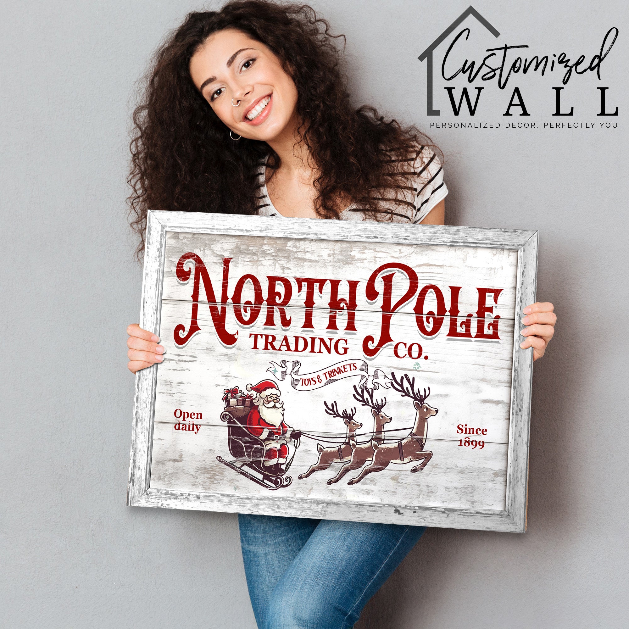 Personalized North Pole Trading Co. Wrapped Canvas – Vintage Santa Sleigh Sign for Holiday Décor - Image 2