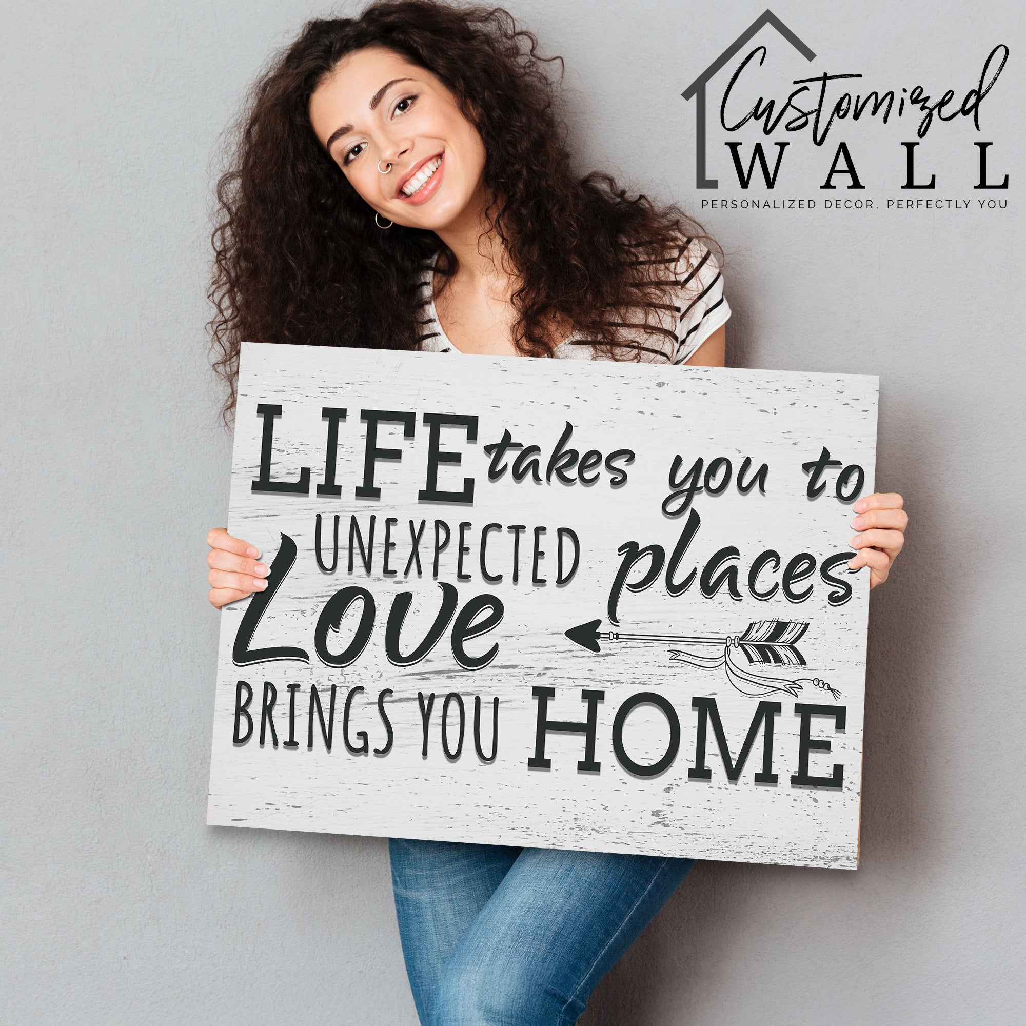 Personalized Rustic Wooden Canvas Wall Art - "Life Takes You to Unexpected Places, Love Brings You Home" - Perfect Gift for Home Decor - Image 2