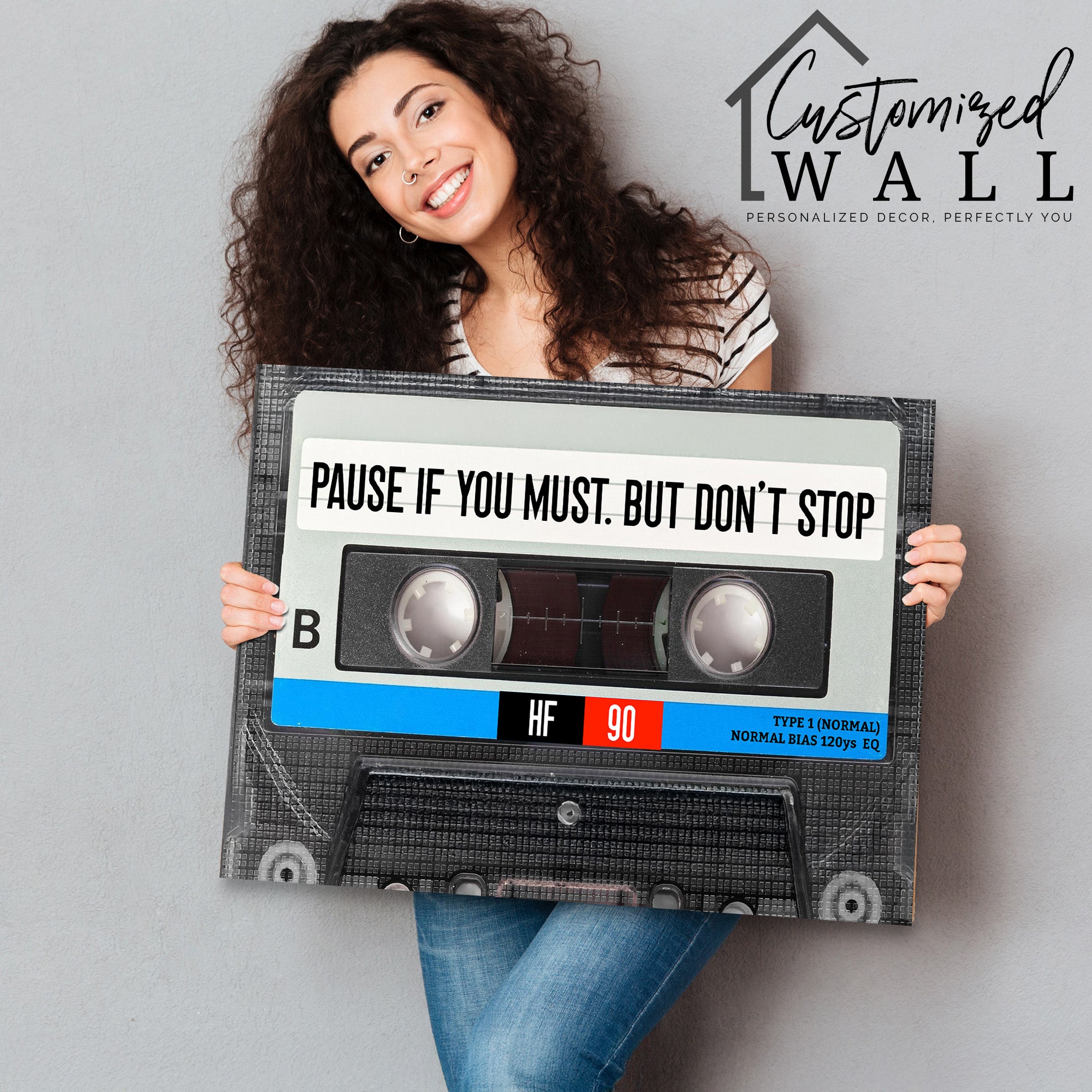 Personalized "Pause If You Must, But Don’t Stop" Canvas Art - Vintage Cassette Tape Design for Home Decor & Inspirational Gifts - Image 2