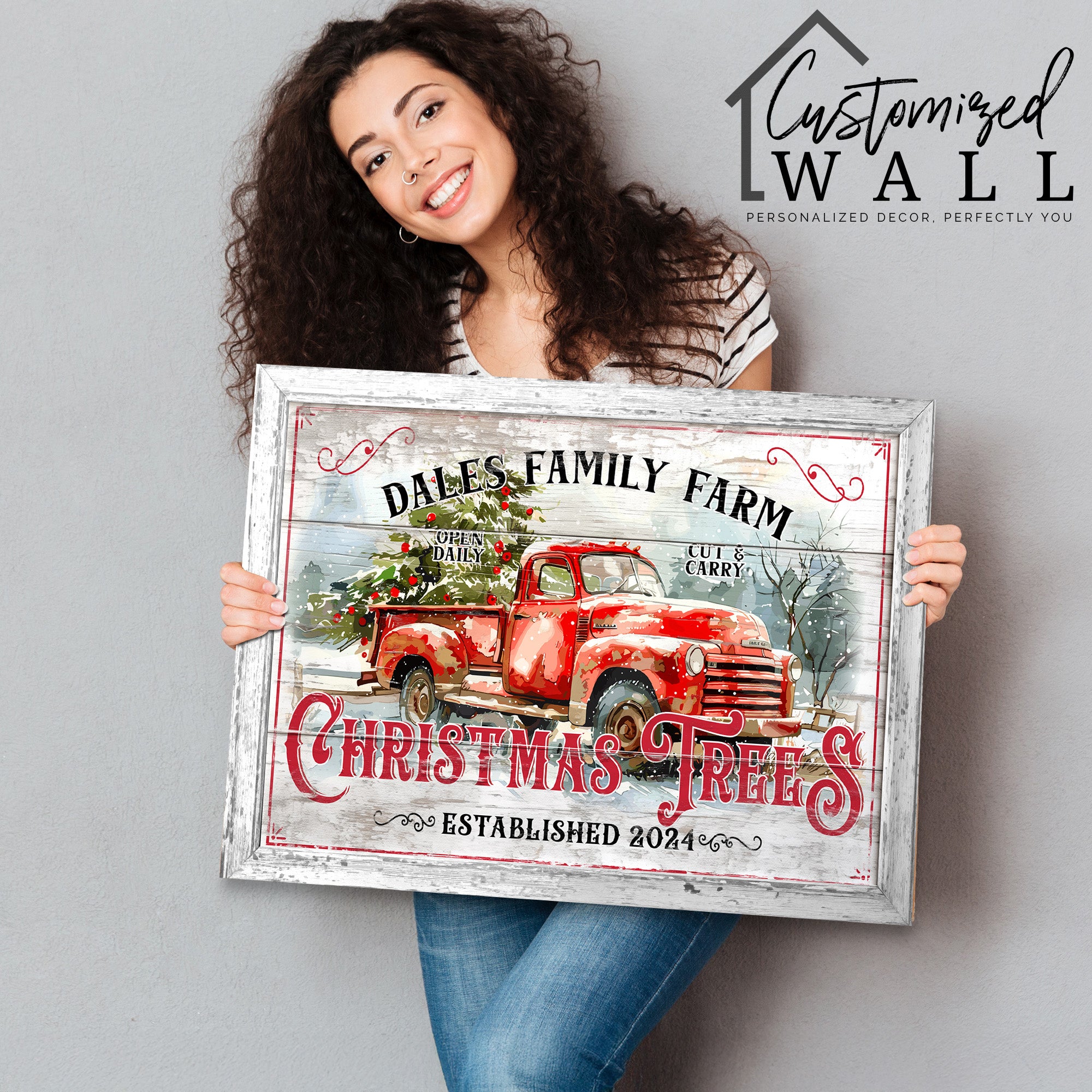 Personalized Rustic Christmas Tree Farm Canvas Art – Custom Family Name, Vintage Truck Design, Perfect Holiday Gift - Image 2