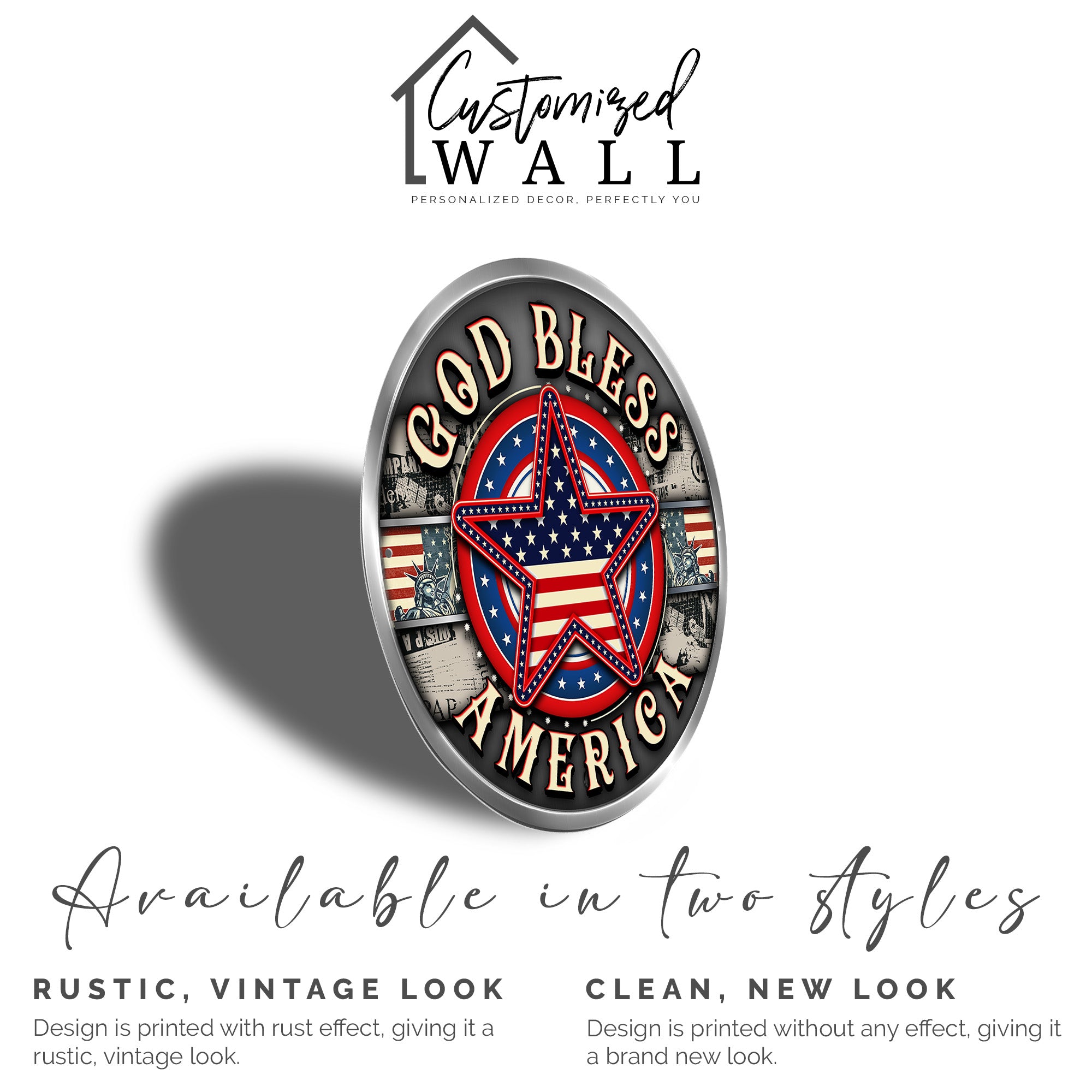 Personalized Patriotic Metal Wall Sign - "God Bless America" - Customizable Round Decor for Home or Gift - Image 2