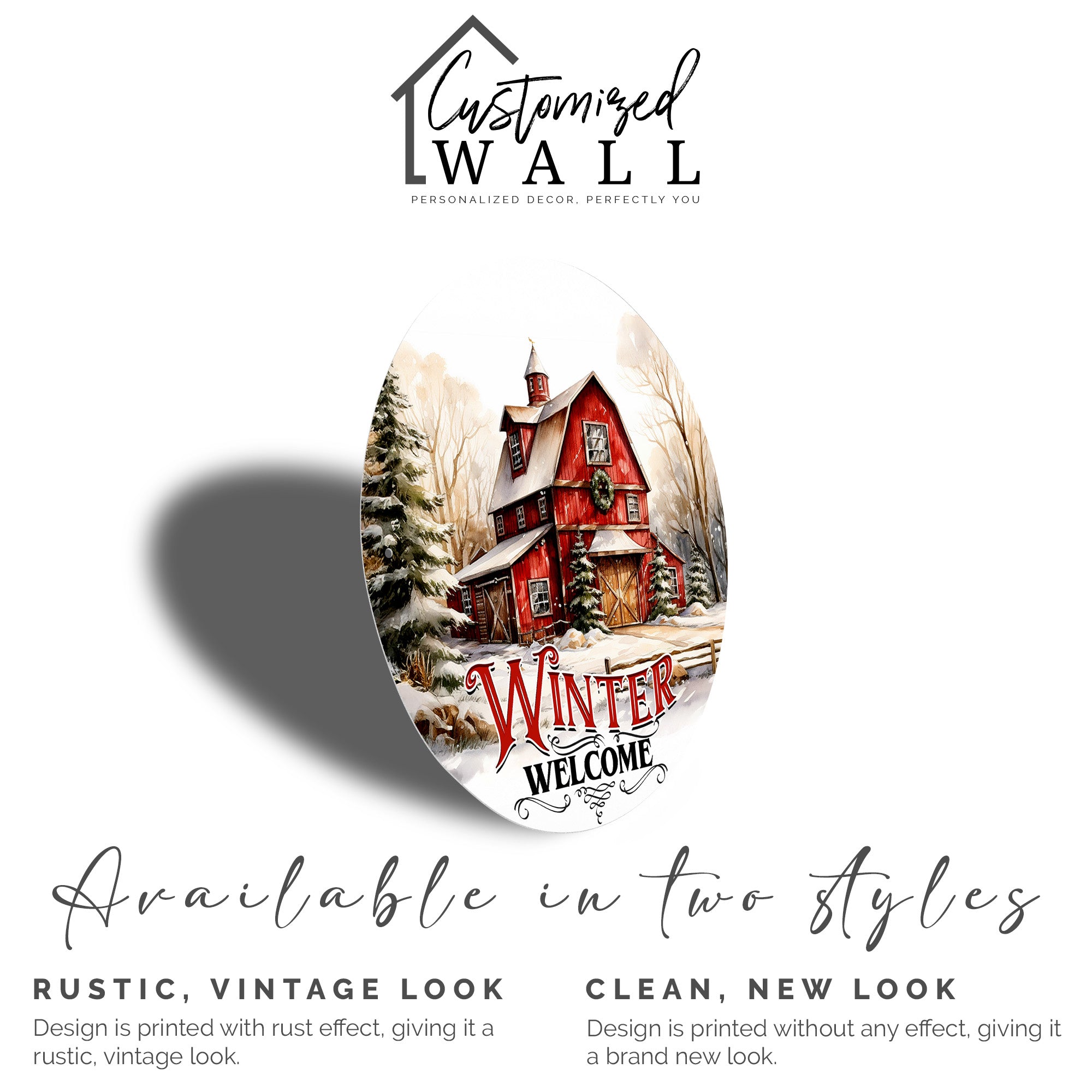 Personalized Winter Welcome Metal Sign – Rustic Red Barn Scene, Perfect Holiday Décor Gift - Image 2