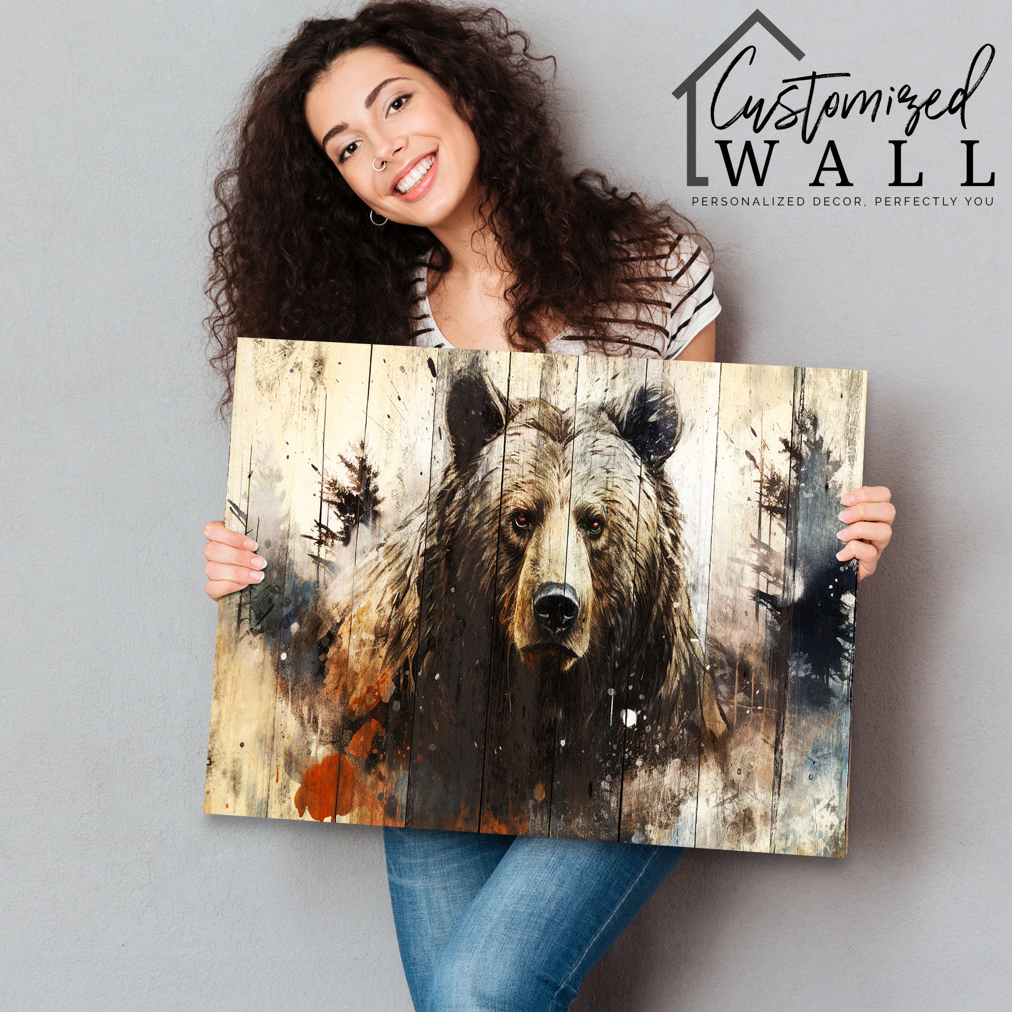 Personalized Handcrafted Bear Art Wrapped Canvas – Rustic Wildlife Decor for Nature Lovers & Unique Gifts - Image 2