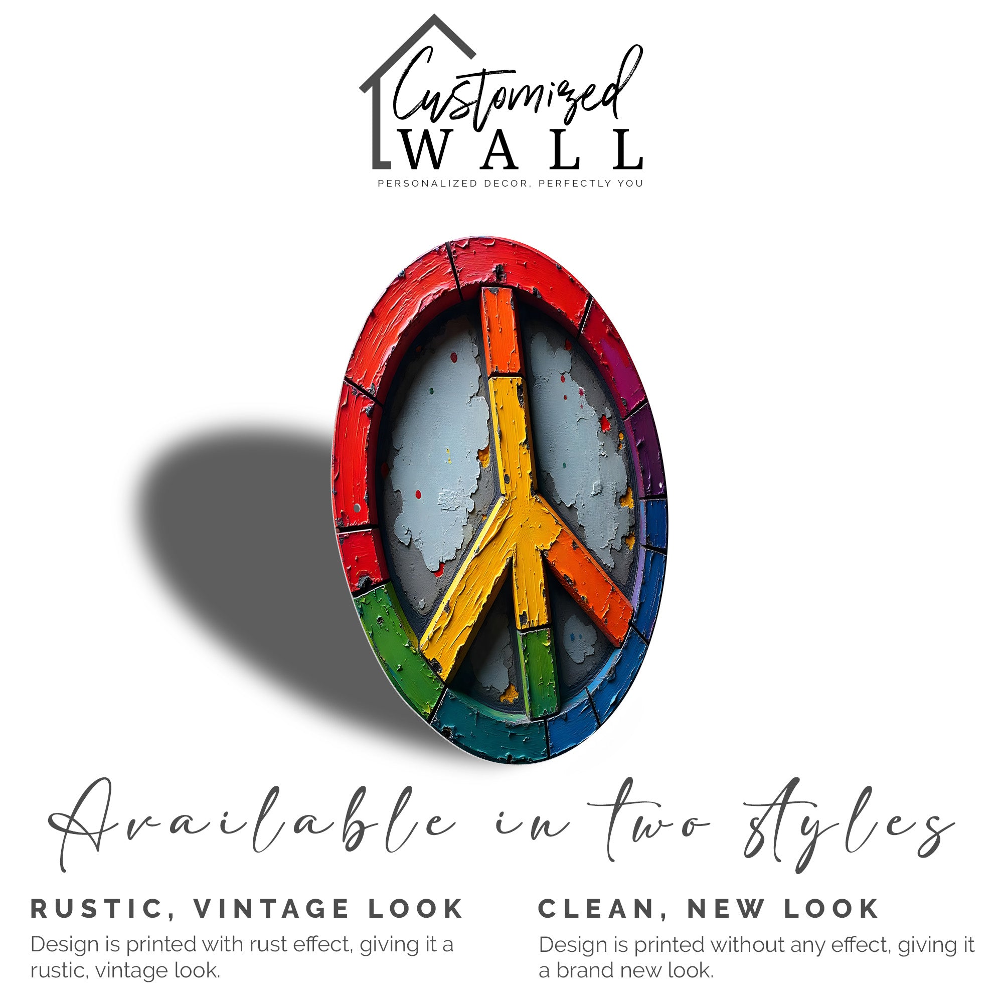 Personalized Peace Symbol Metal Wall Art in Vibrant Rainbow Palette for Unique Home Decor and Heartfelt Gift-Giving - Image 2