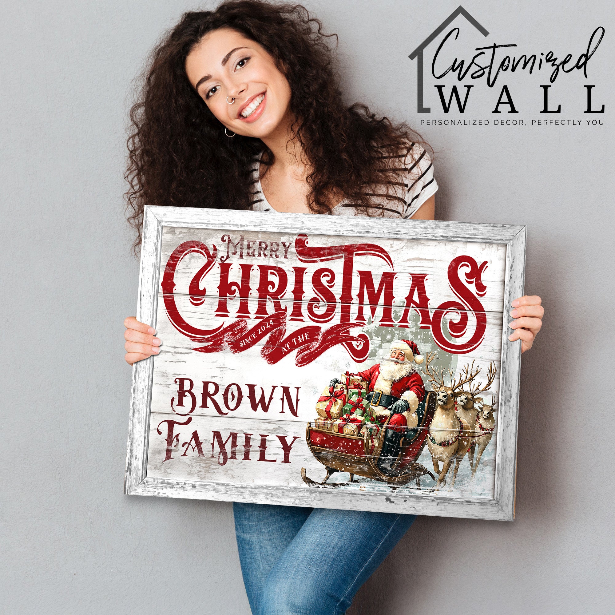 Personalized Christmas Canvas with Santa Sleigh - Custom Family Name Holiday Decor - Image 2