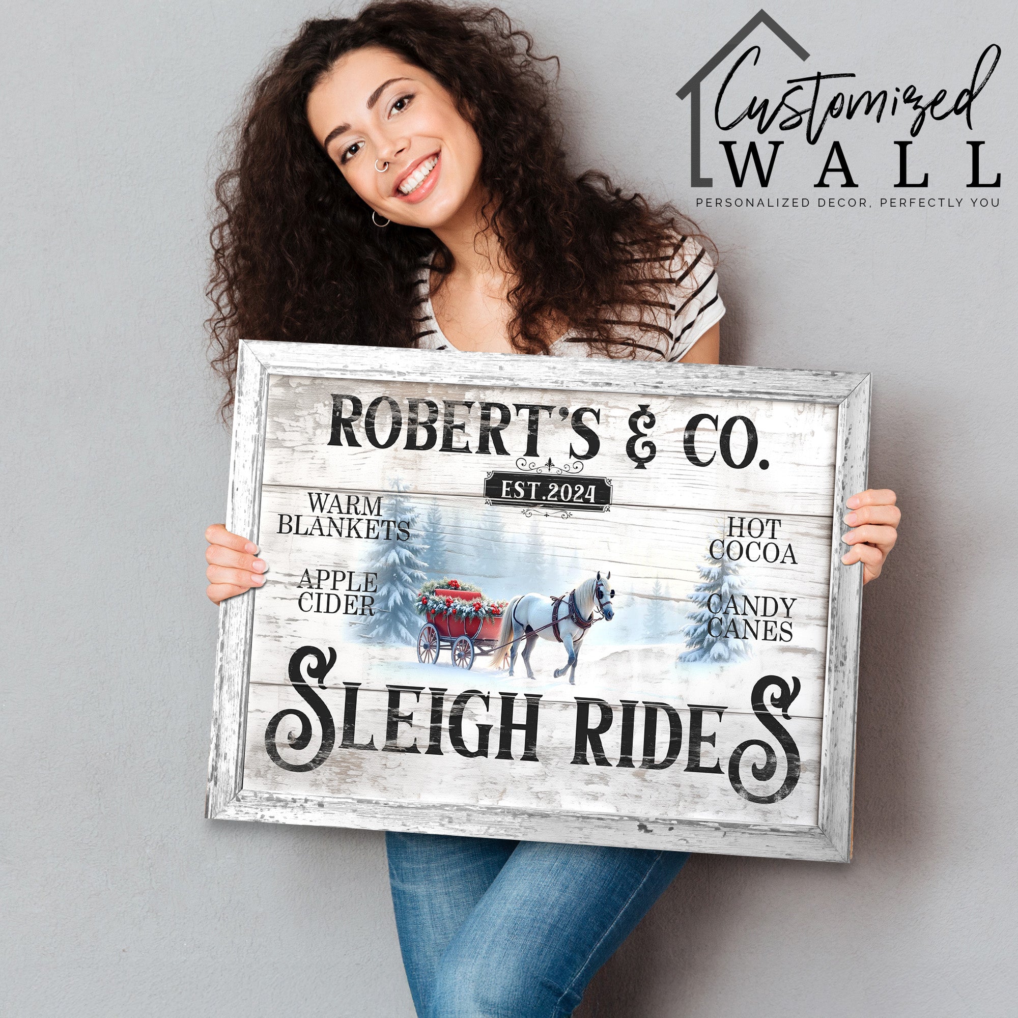 Personalized Rustic Sleigh Rides Canvas Art – Custom Family Name & Est. Year, Perfect Holiday Decor & Gift for Winter Wonderland Lovers - Image 2