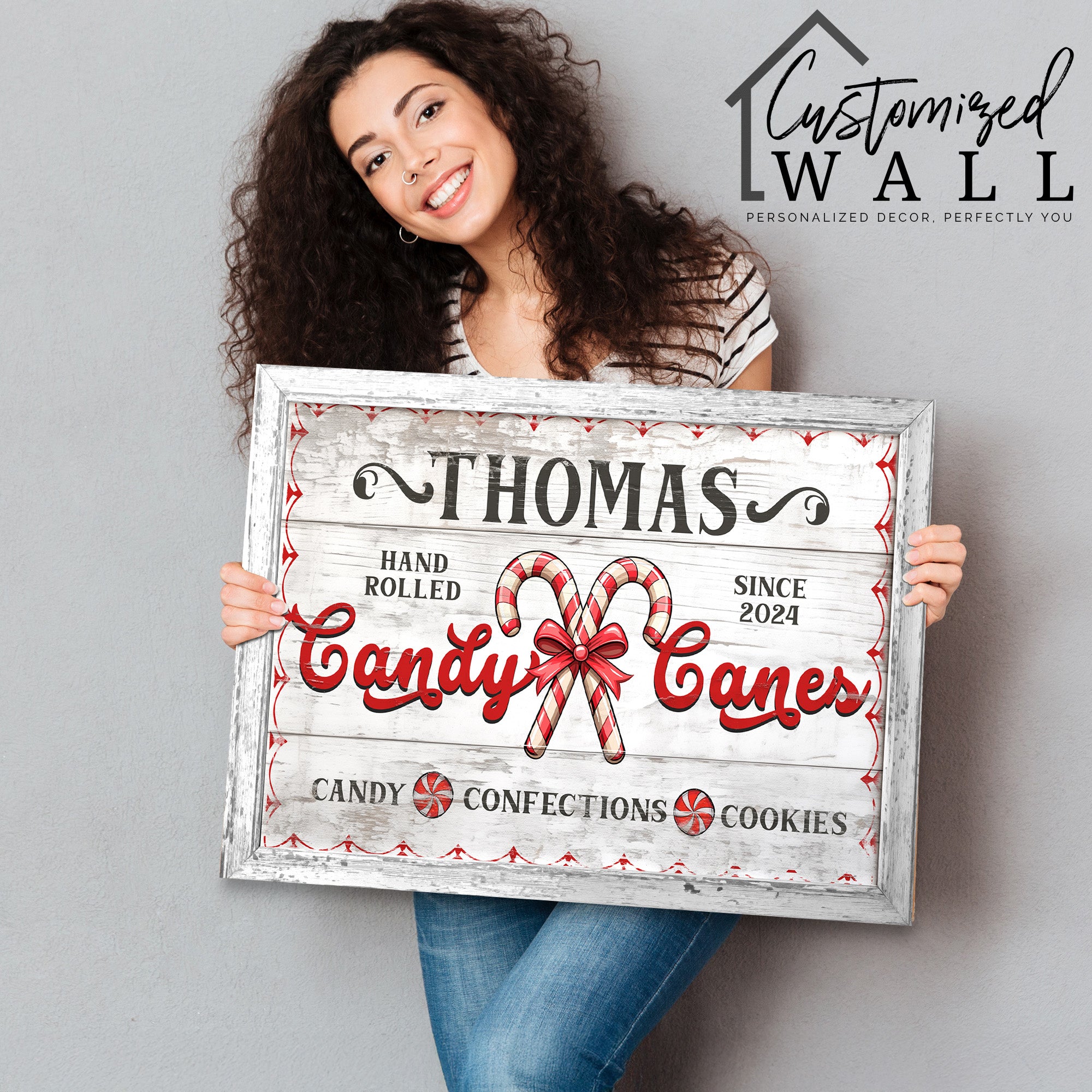 Personalized Handcrafted Candy Cane Christmas Wall Art - Custom Family Name Sign for Holiday Decor Gift - Image 2