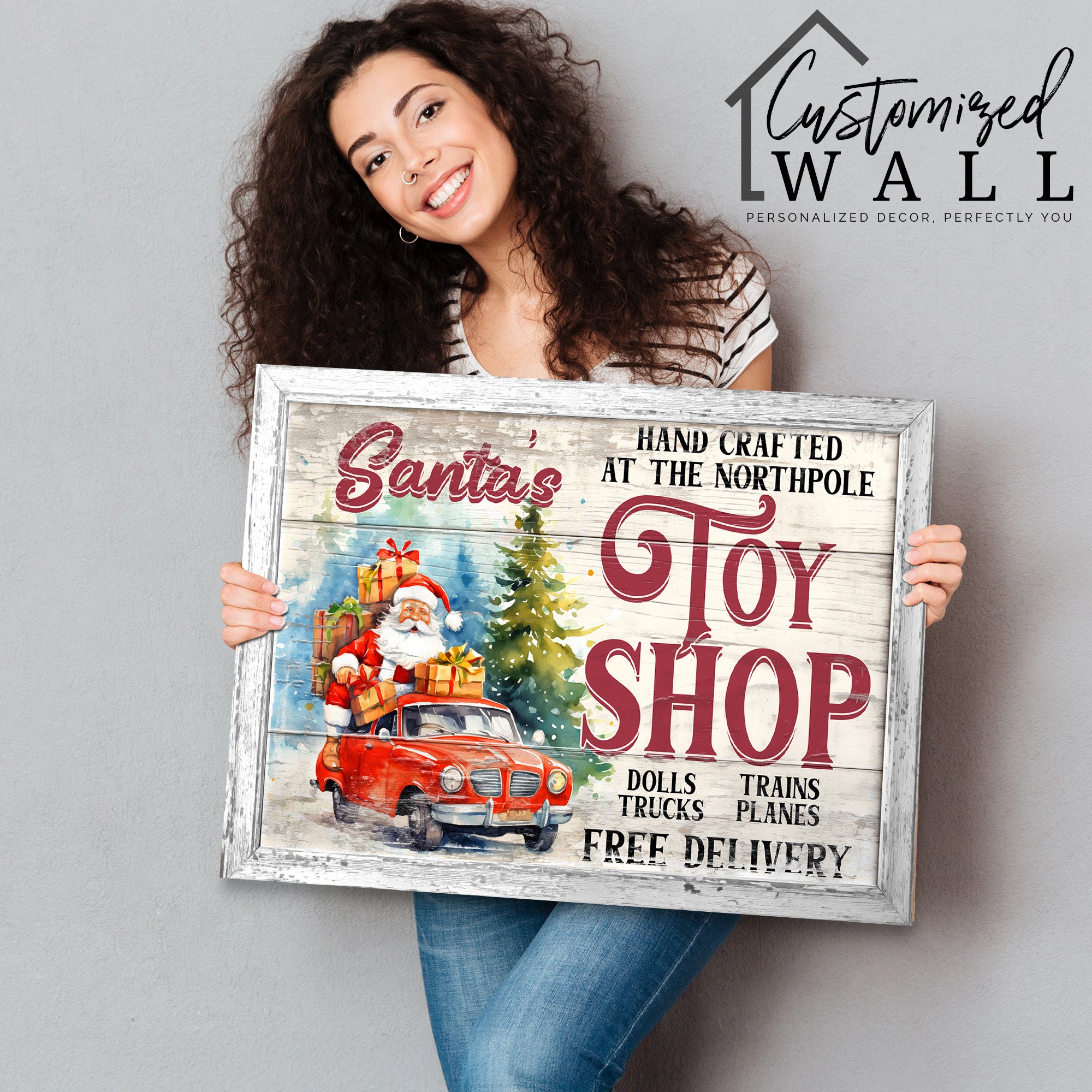 Personalized Santa’s Toy Shop Wrapped Canvas - Handcrafted Christmas Decor with Free Delivery Option - Image 2