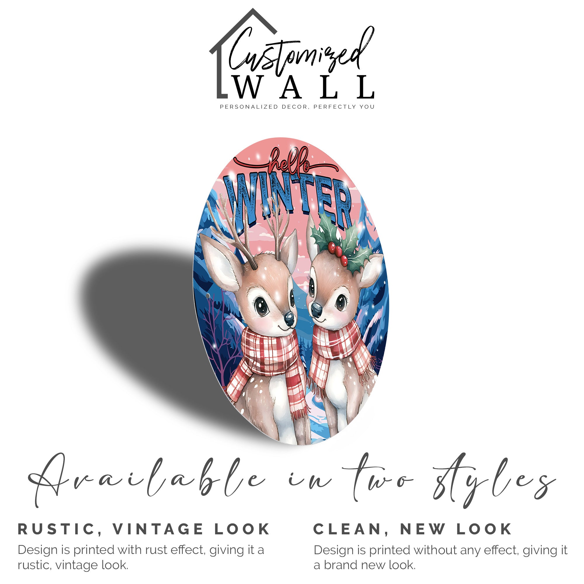 Personalized "Hello Winter" Round Metal Sign – Charming Deer Design with Customizable Seasonal Decor for Heartwarming Gifts - Image 2