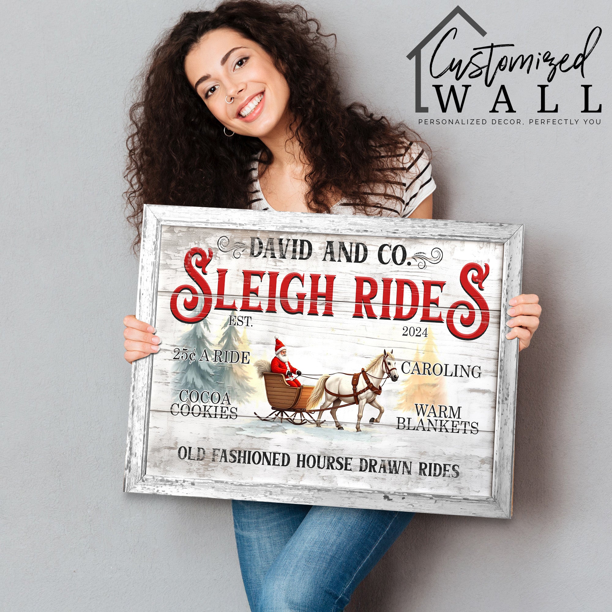 Personalized Vintage Sleigh Ride Canvas - Customizable Rustic Winter Decor for Cozy Homes & Holiday Gifting - Image 2