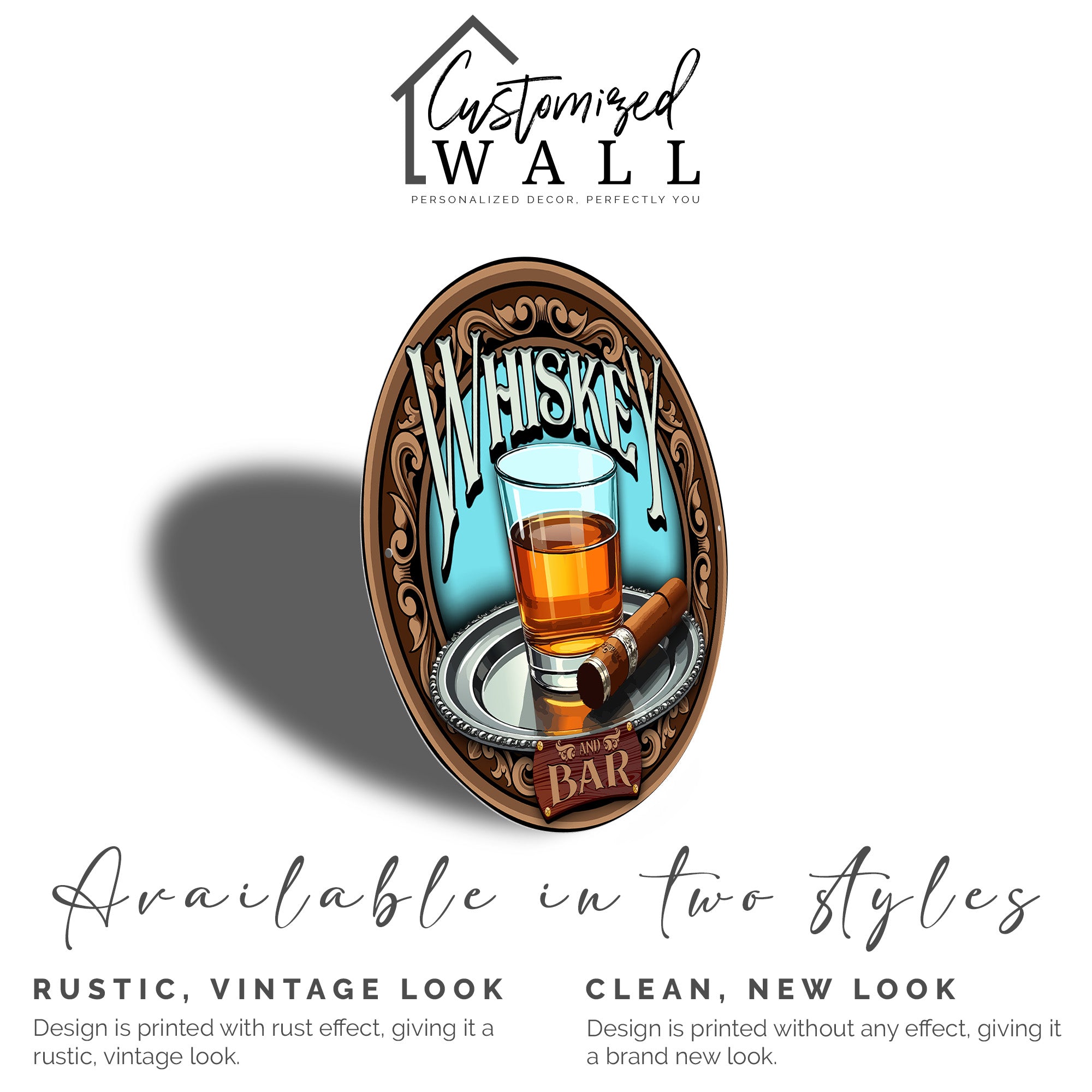 Personalized Whiskey & Cigar Metal Sign - Customizable Round Bar Decor for Whiskey Lovers - Image 2