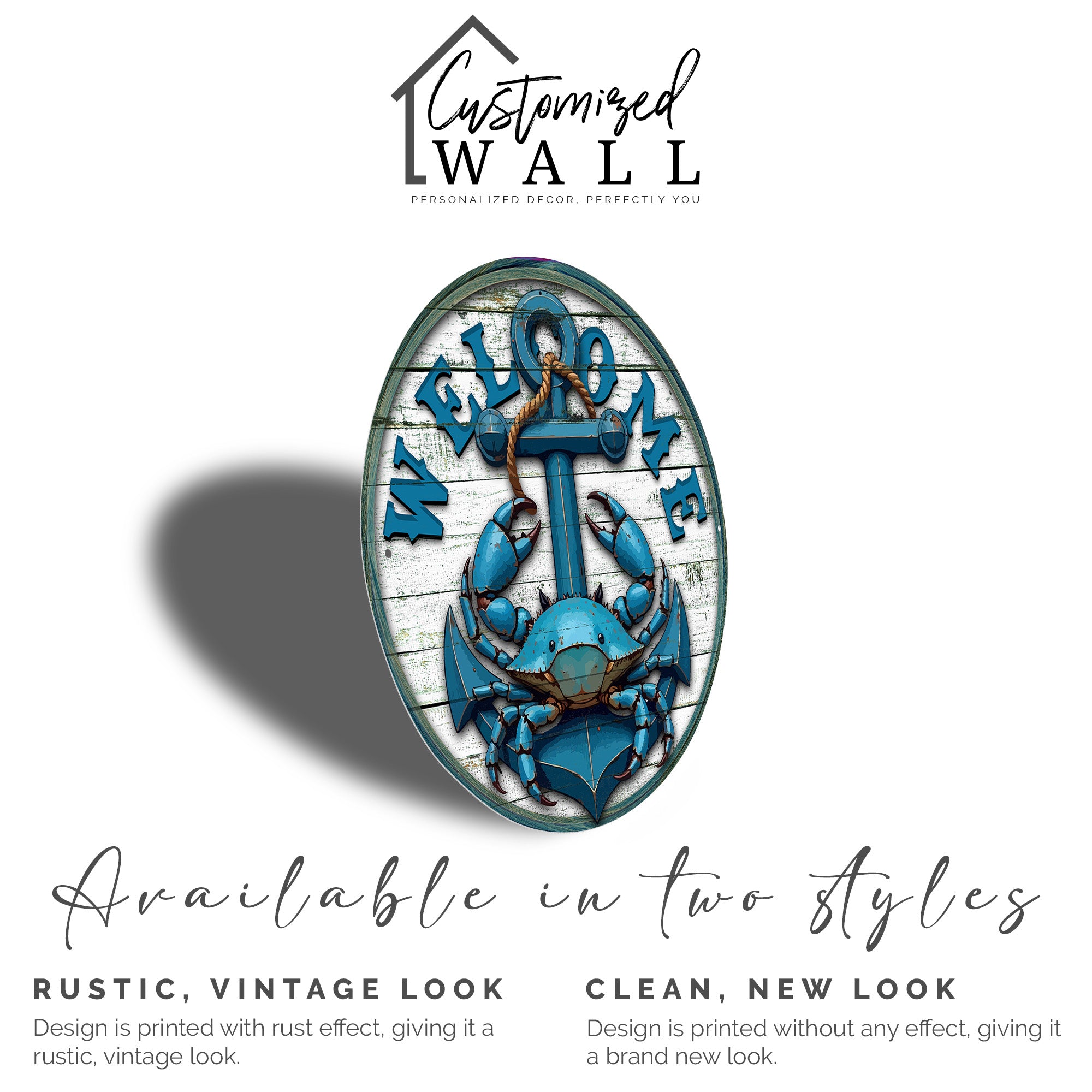 Personalized Coastal Welcome Sign – Nautical Crab and Anchor Design on Premium Metal – Perfect for Beach House Décor and Gifts - Image 2