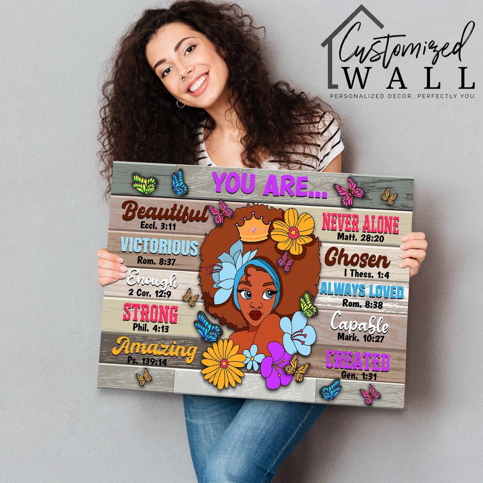 Personalized Inspirational Wrapped Canvas for Her - Vibrant Art with Uplifting Bible Verses and Butterflies - Image 2