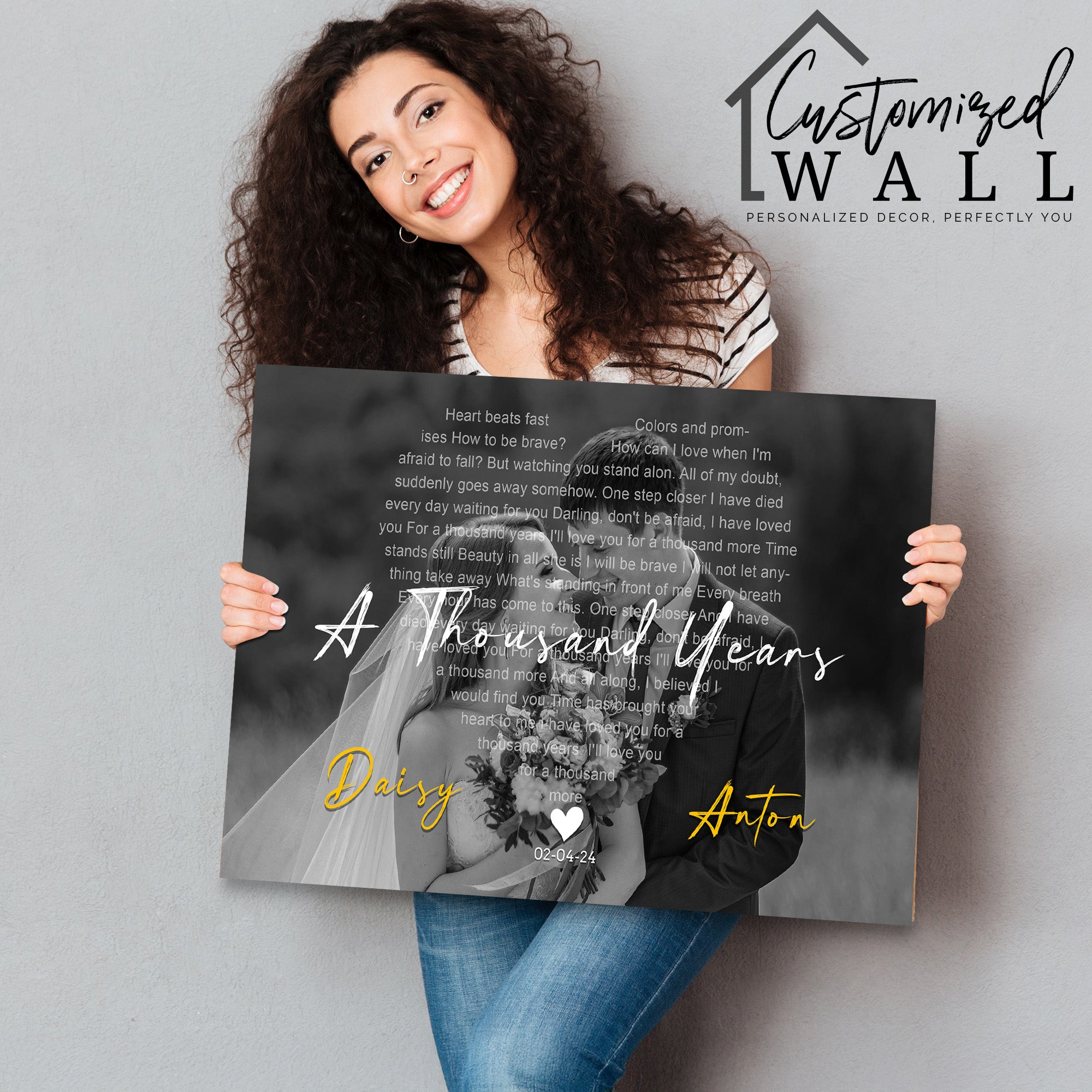 Personalized Wedding Photo Canvas with Song Lyrics – Custom Name & Date – Romantic Wall Art Gift for Newlyweds - Image 2