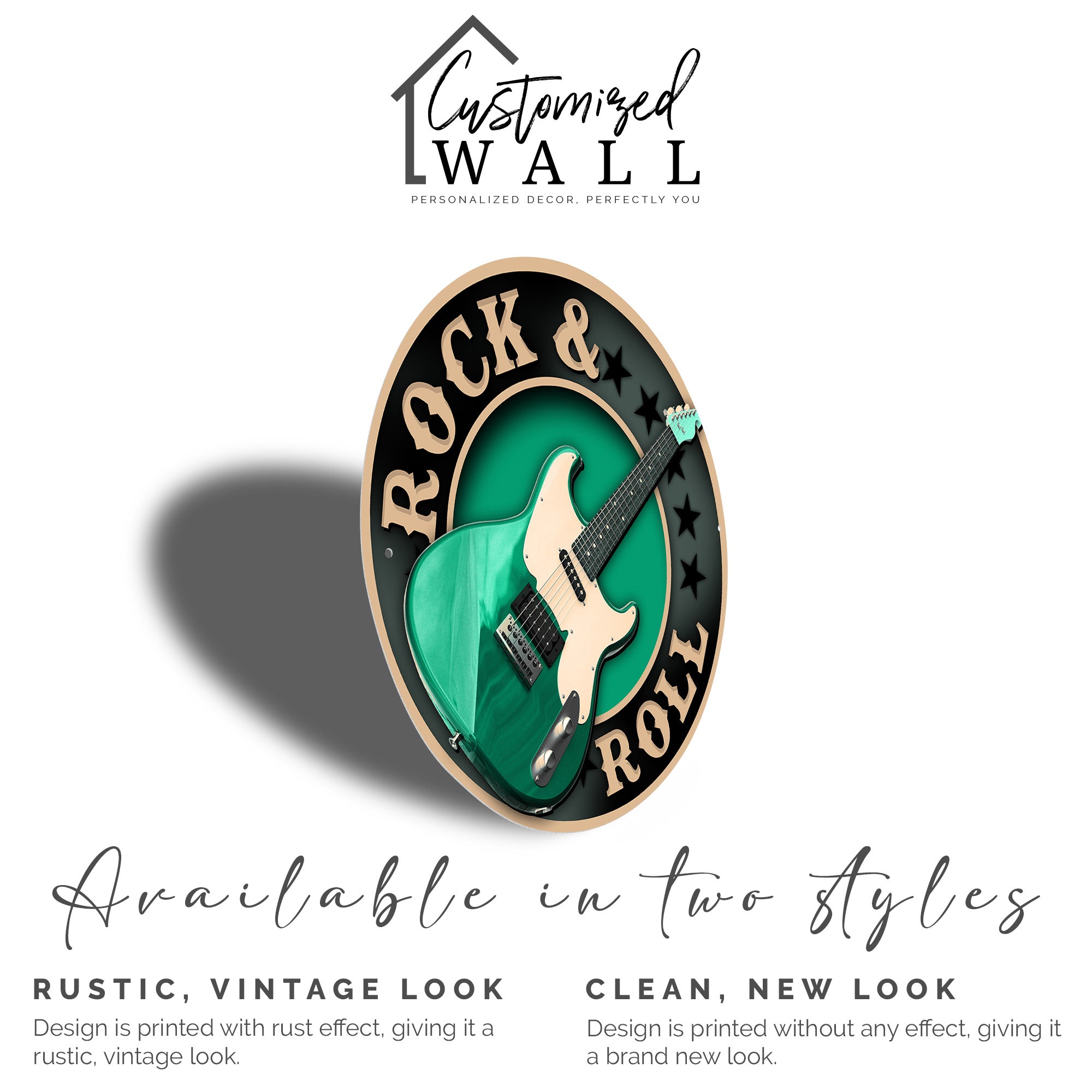 Personalized Rock & Roll Metal Sign - Custom Green Guitar Wall Art for Music Lovers - Image 2