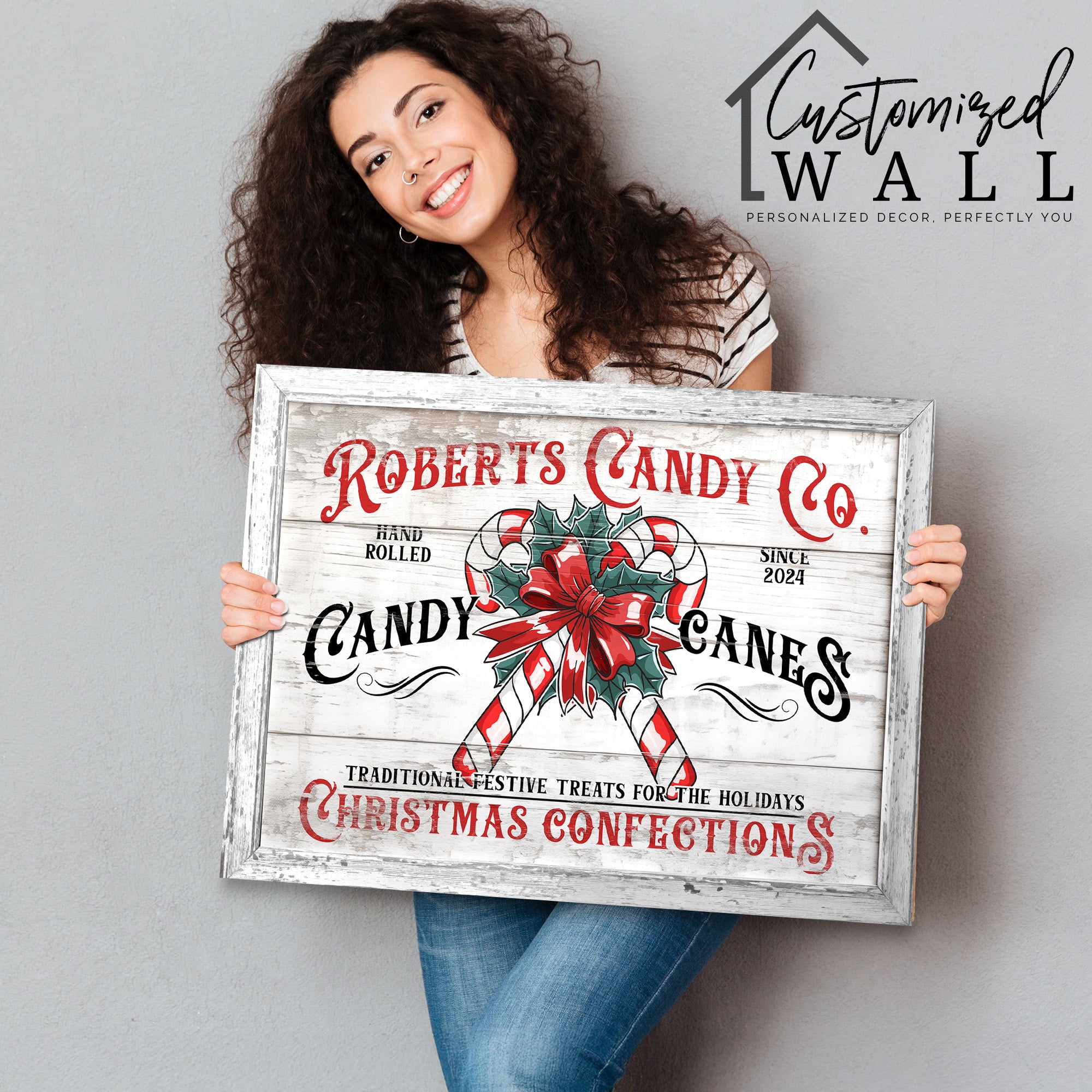 Personalized Rustic Candy Cane Wrapped Canvas Wall Art - Handcrafted Christmas Decor for Holiday Gift-Giving - Image 2