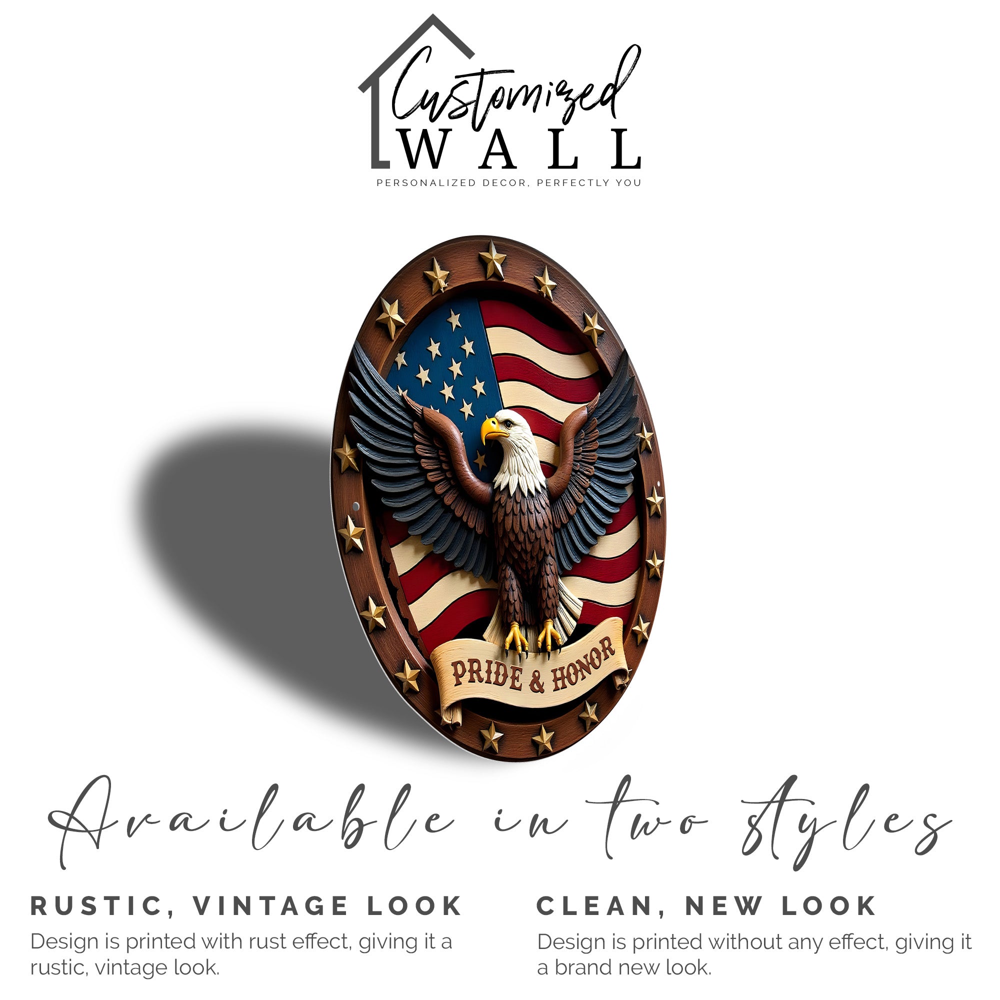 Personalized Bald Eagle Metal Wall Art - Customizable Patriotic "Pride & Honor" Sign for Home, Office, or Gift - Image 2