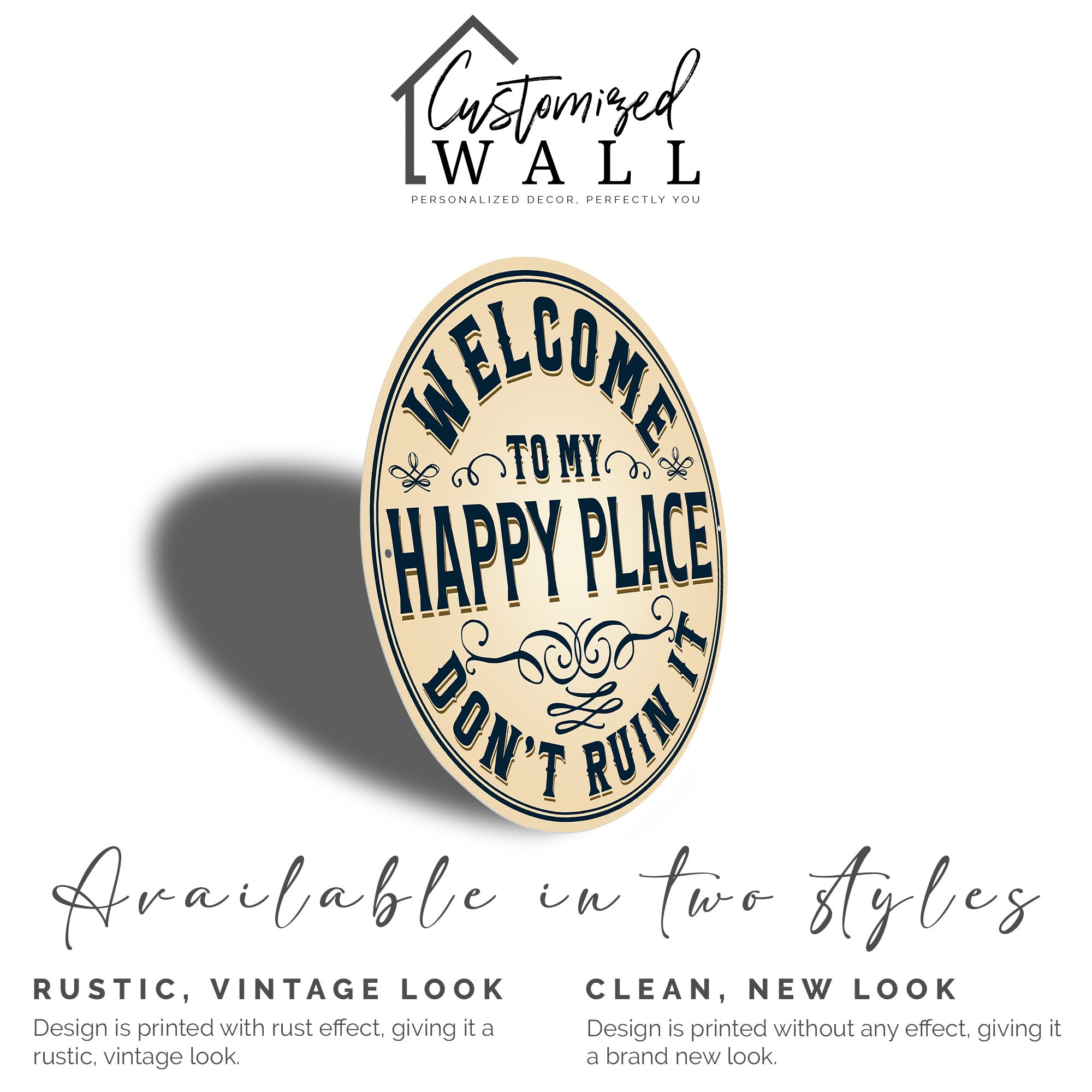 Personalized Round Metal Welcome Sign - "Happy Place" Rustic Wall Art for Home, Gift for New Homeowners - Image 2