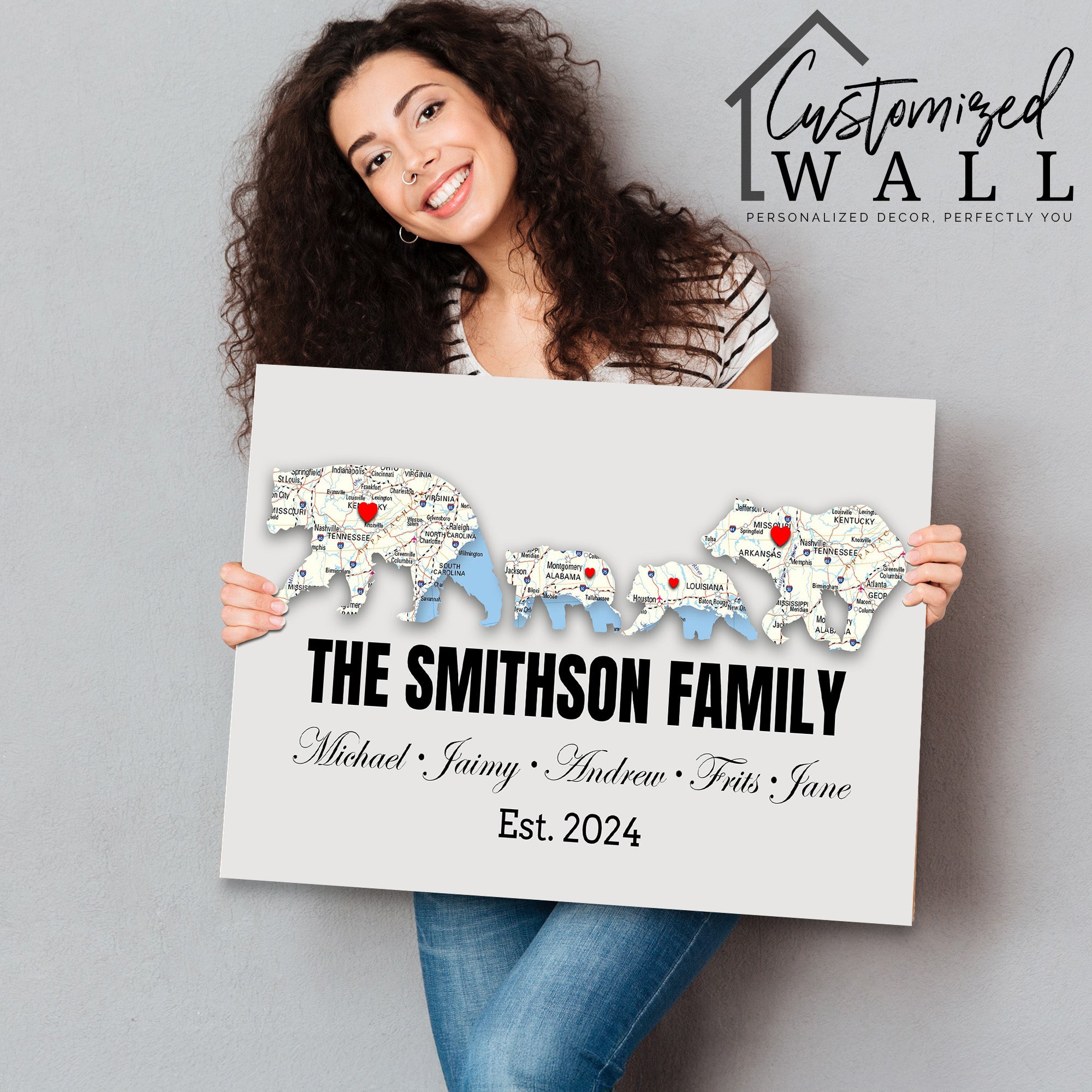 Custom Family Map Bear Canvas: Personalized Wall Art for Families - Perfect Gift for Celebrating New Beginnings - Image 2