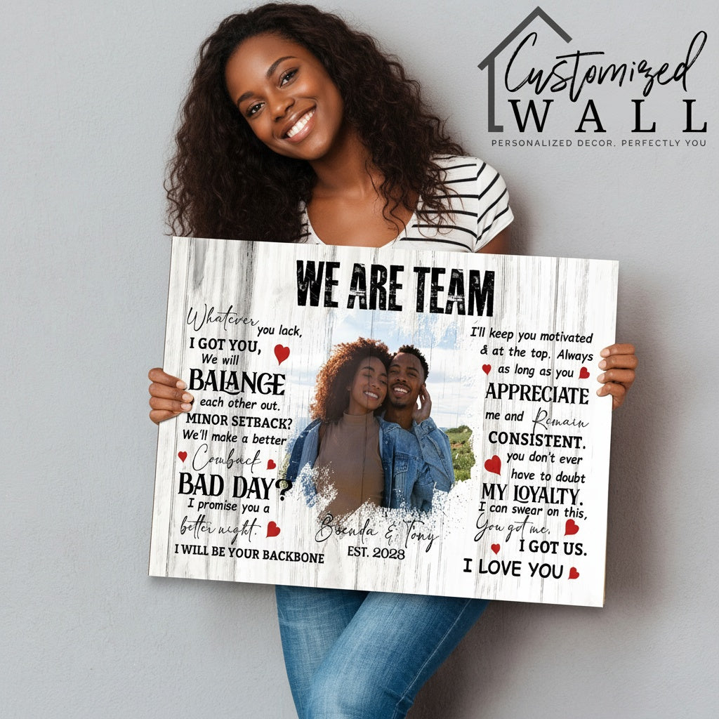 Personalized "We Are Team" Wrapped Canvas - Custom Photo and Text Art for Couples - Image 2