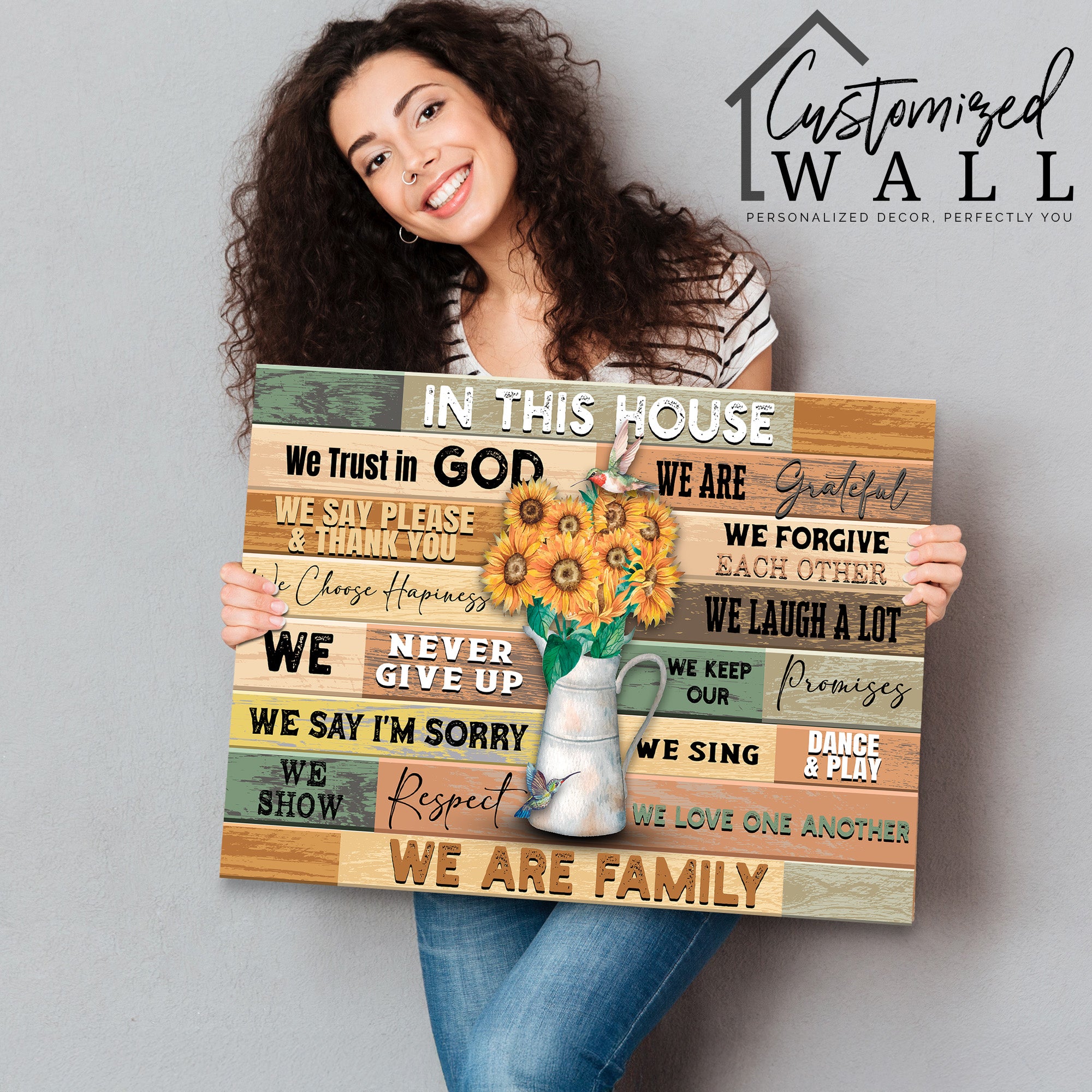 Personalized Family Values Wrapped Canvas Wall Art – Customizable Home Decor with Uplifting Messages and Rustic Charm - Image 2