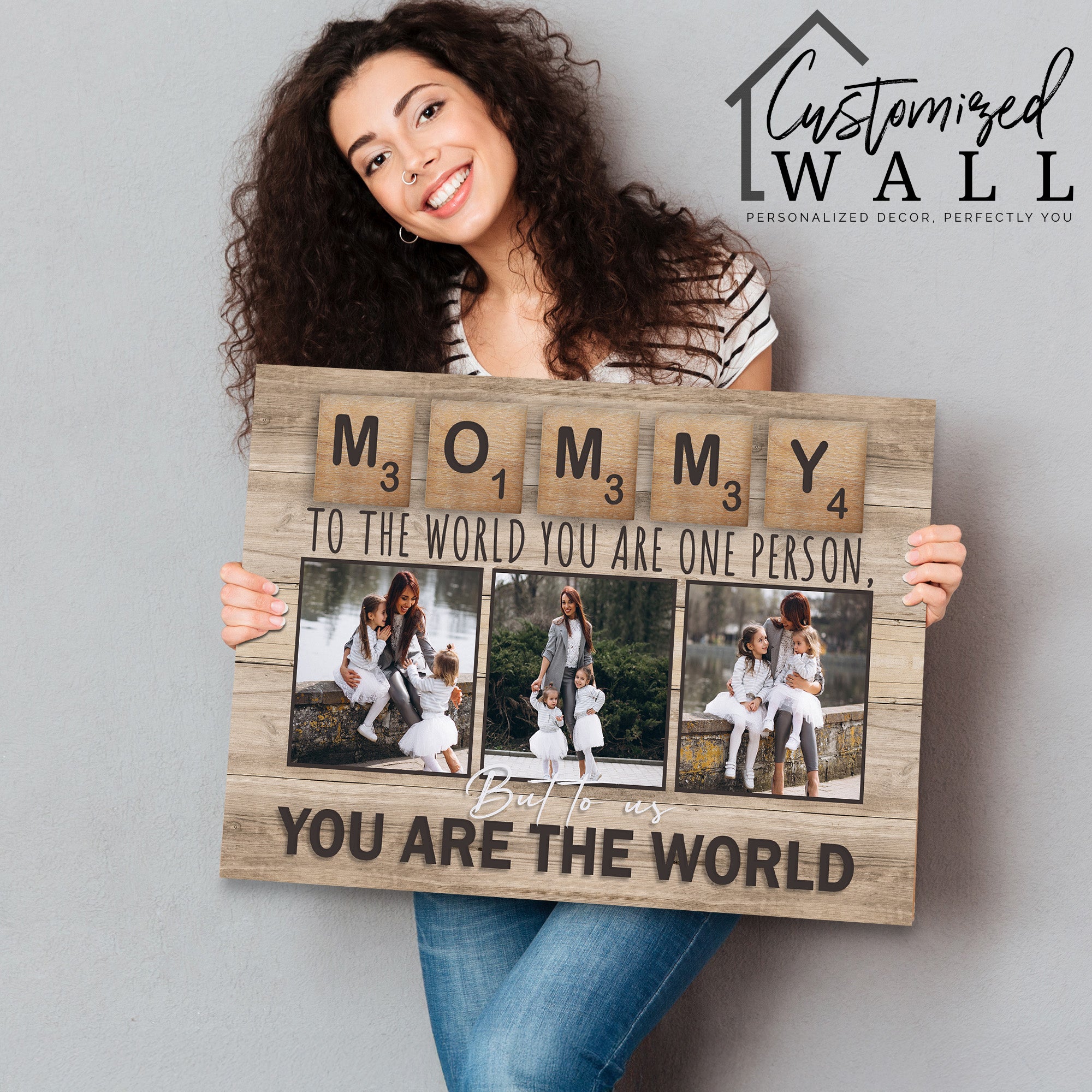 Customizable "You Are the World" Family Photo Wrapped Canvas – Perfect Personalized Gift for Mom on Mother's Day or Special Occasions - Image 2
