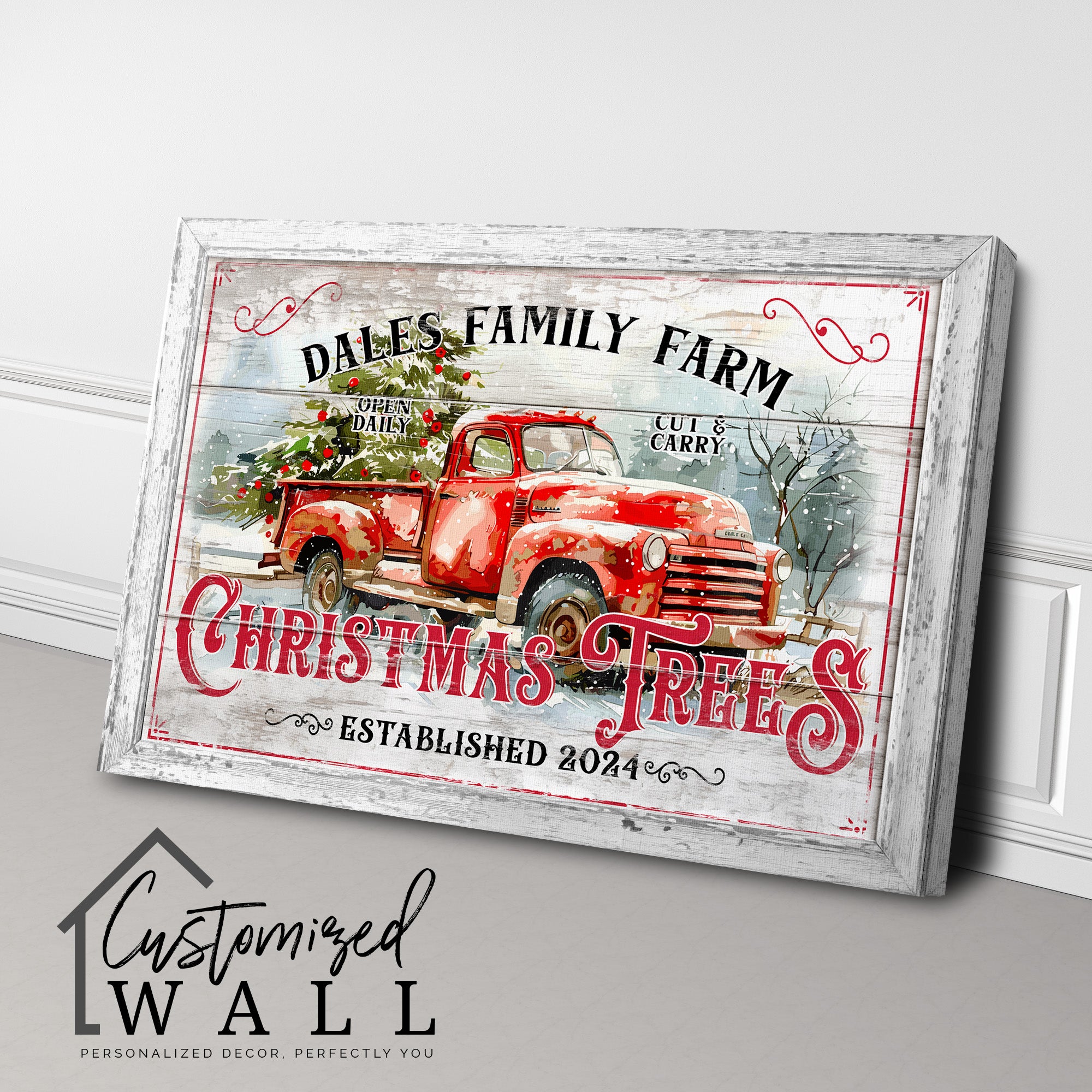 Personalized Rustic Christmas Tree Farm Canvas Art – Custom Family Name, Vintage Truck Design, Perfect Holiday Gift - Image 3