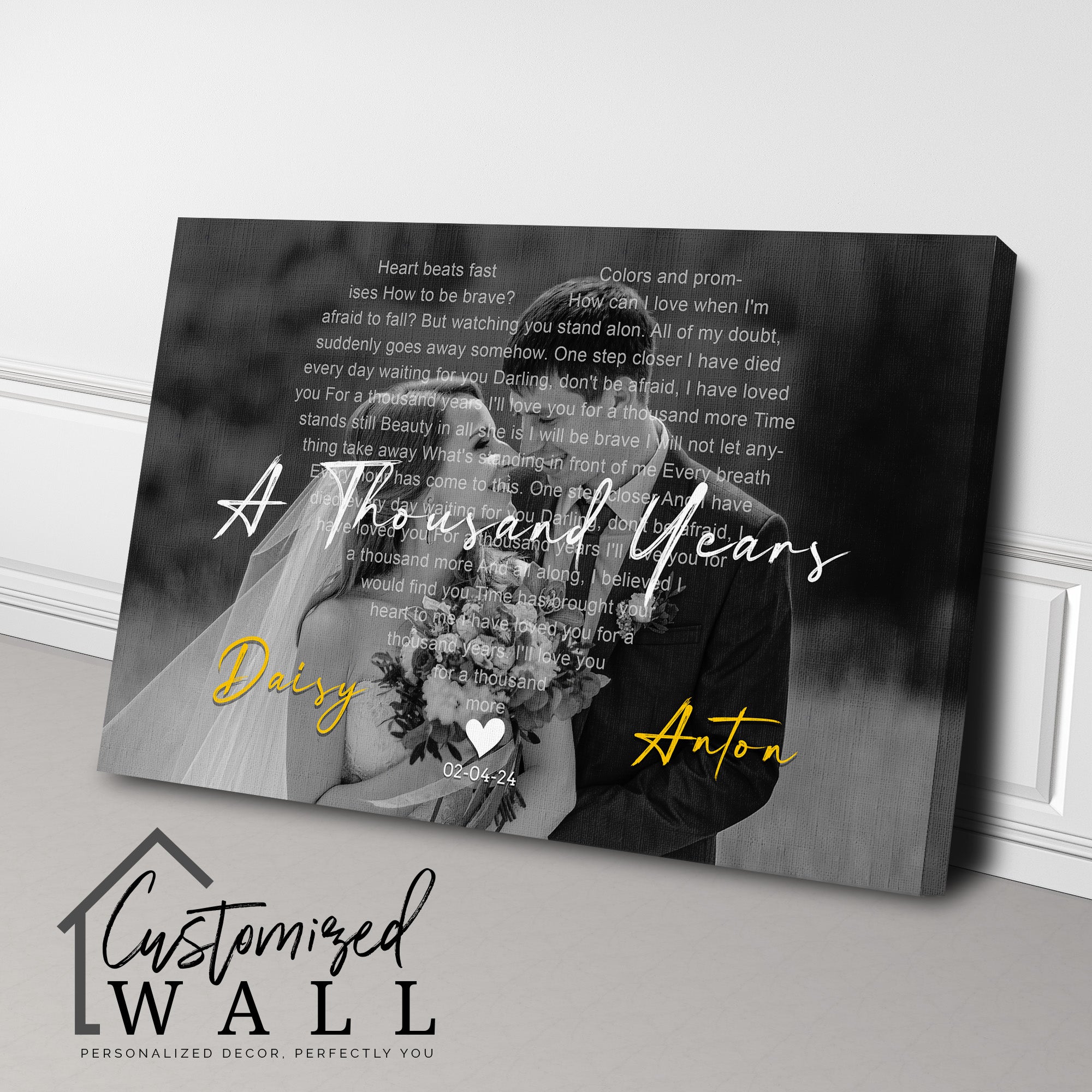 Personalized Wedding Photo Canvas with Song Lyrics – Custom Name & Date – Romantic Wall Art Gift for Newlyweds - Image 3