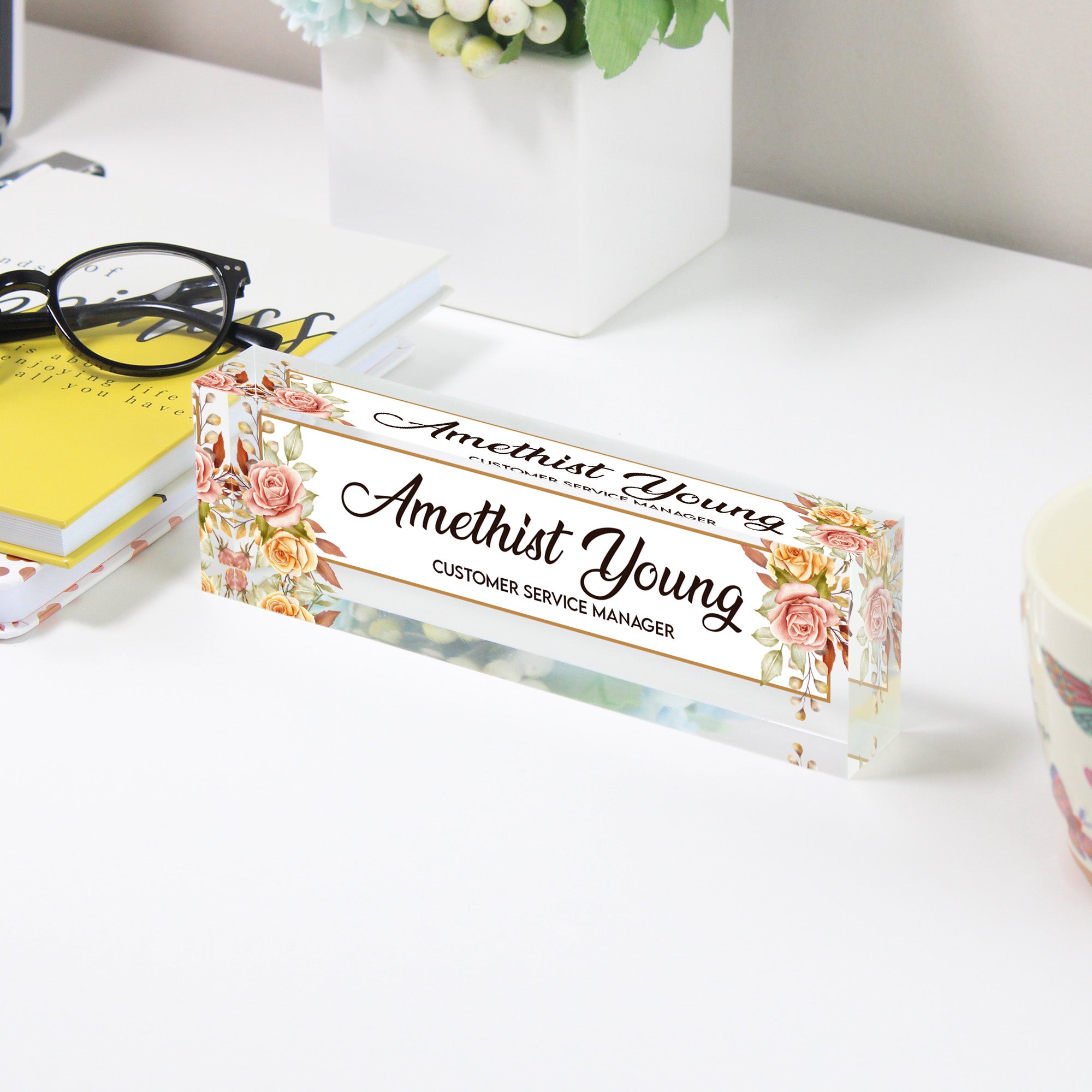 Personalized Floral Acrylic Desk Nameplate - Elegant Custom Gift for Office Decor, Moms, and Customer Service Managers - Image 3