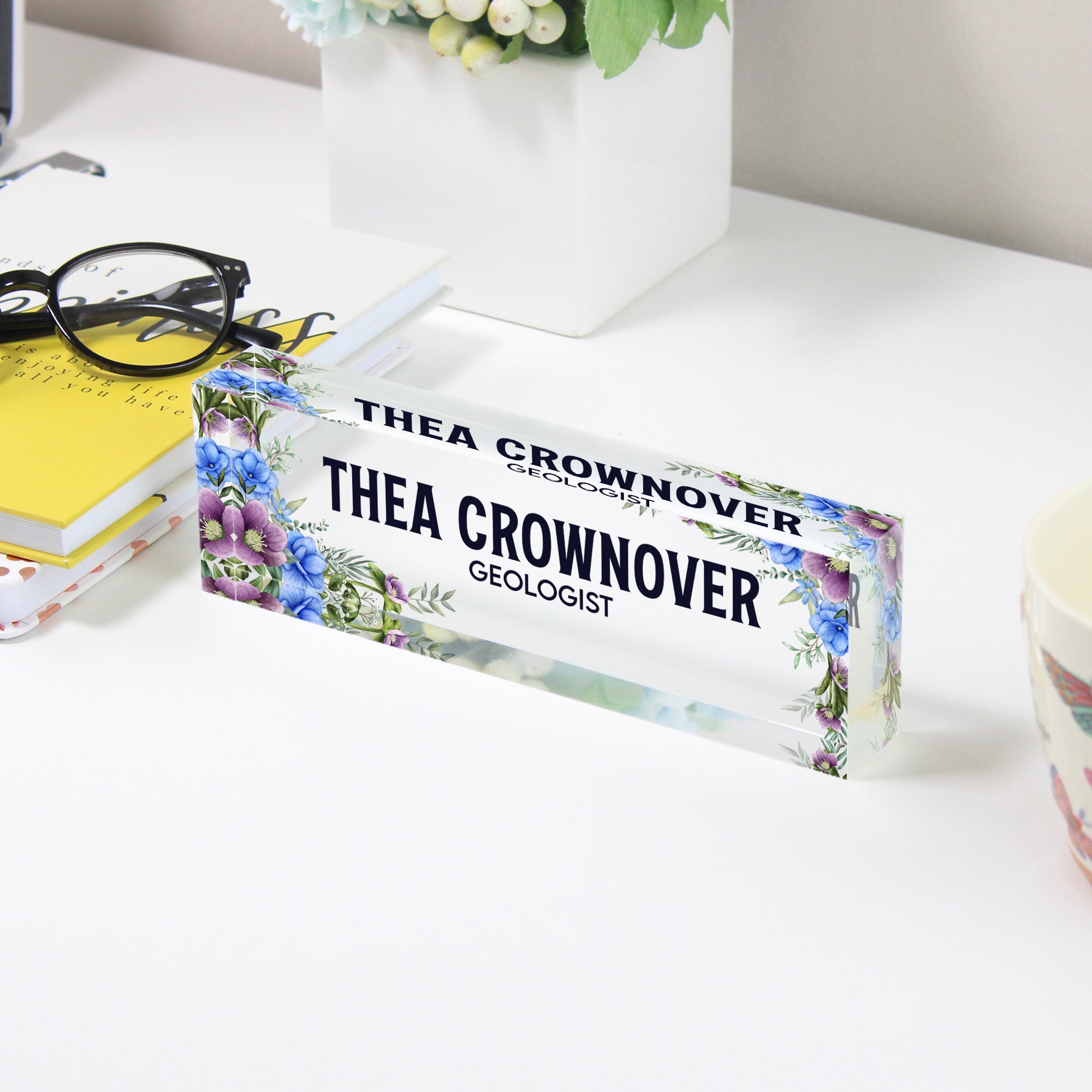 Personalized Floral Acrylic Desk Name Block - Custom Office Decor & Unique Gift for Professionals - Image 3