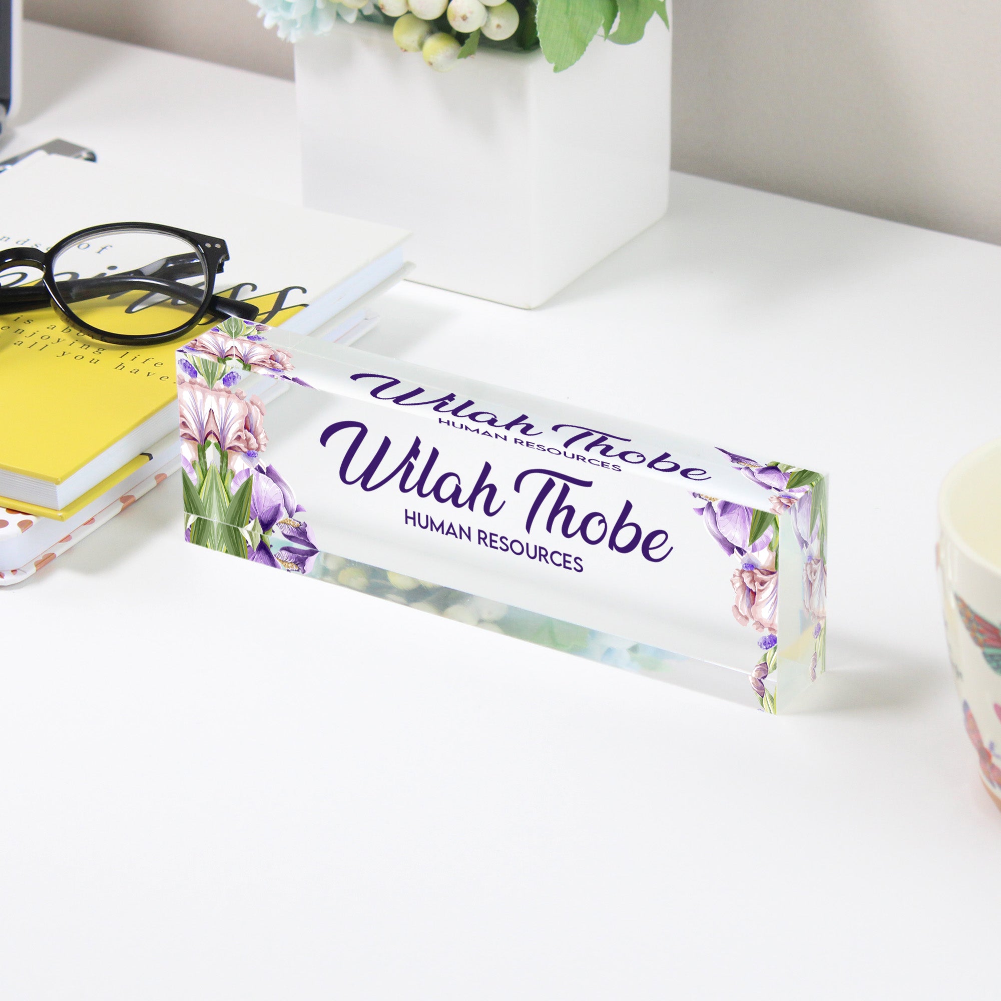 Personalized Floral Acrylic Desk Name Block - Custom Handcrafted Office Decor for HR Professionals - Image 3