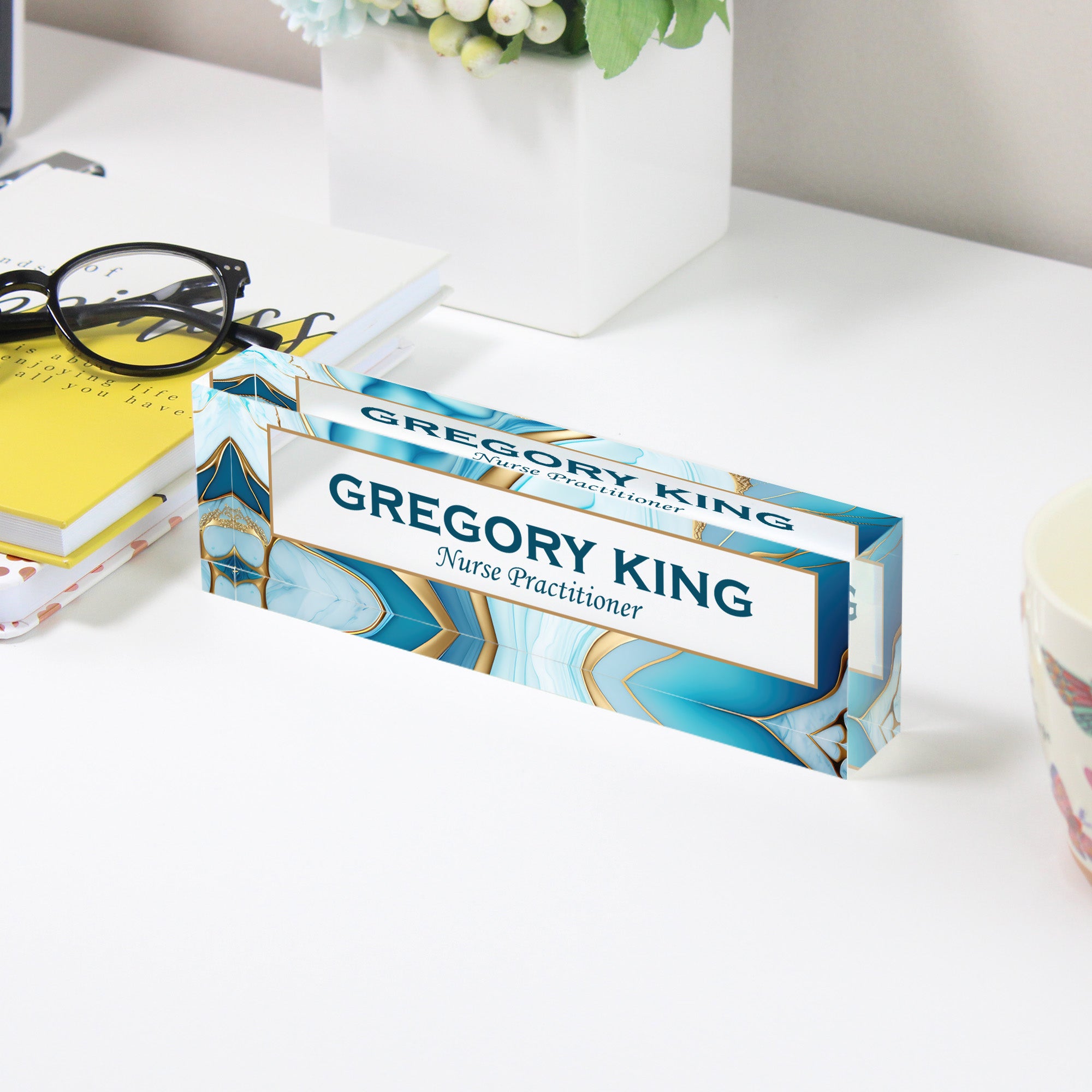 Personalized Acrylic Desk Name Plate - Elegant Crystal Design for Nurse Practitioners - Custom Office Decor Gift - Image 3