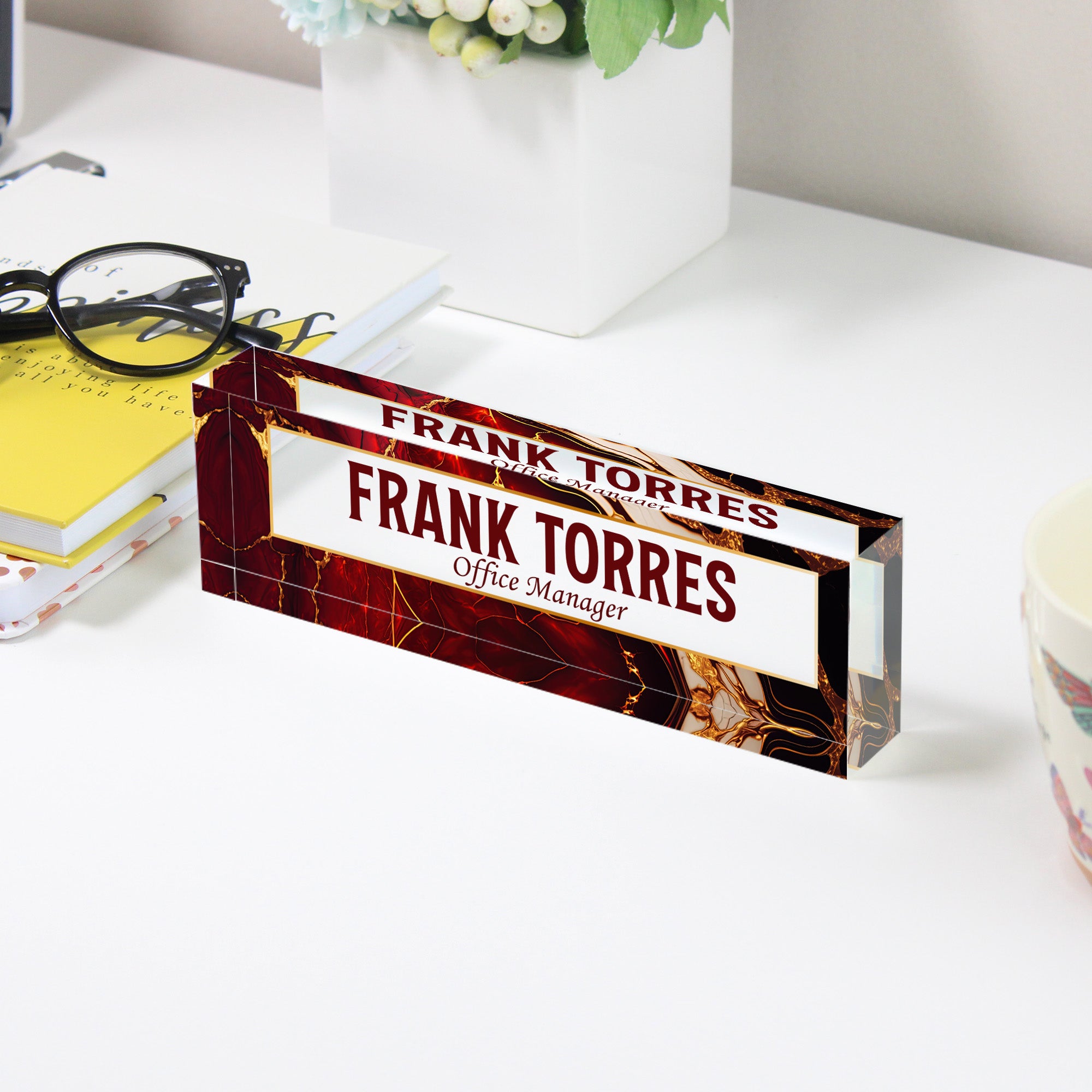 Personalized Office Manager Acrylic Desk Block with Elegant Marble Design - Perfect Custom Gift for Professional Spaces - Image 3