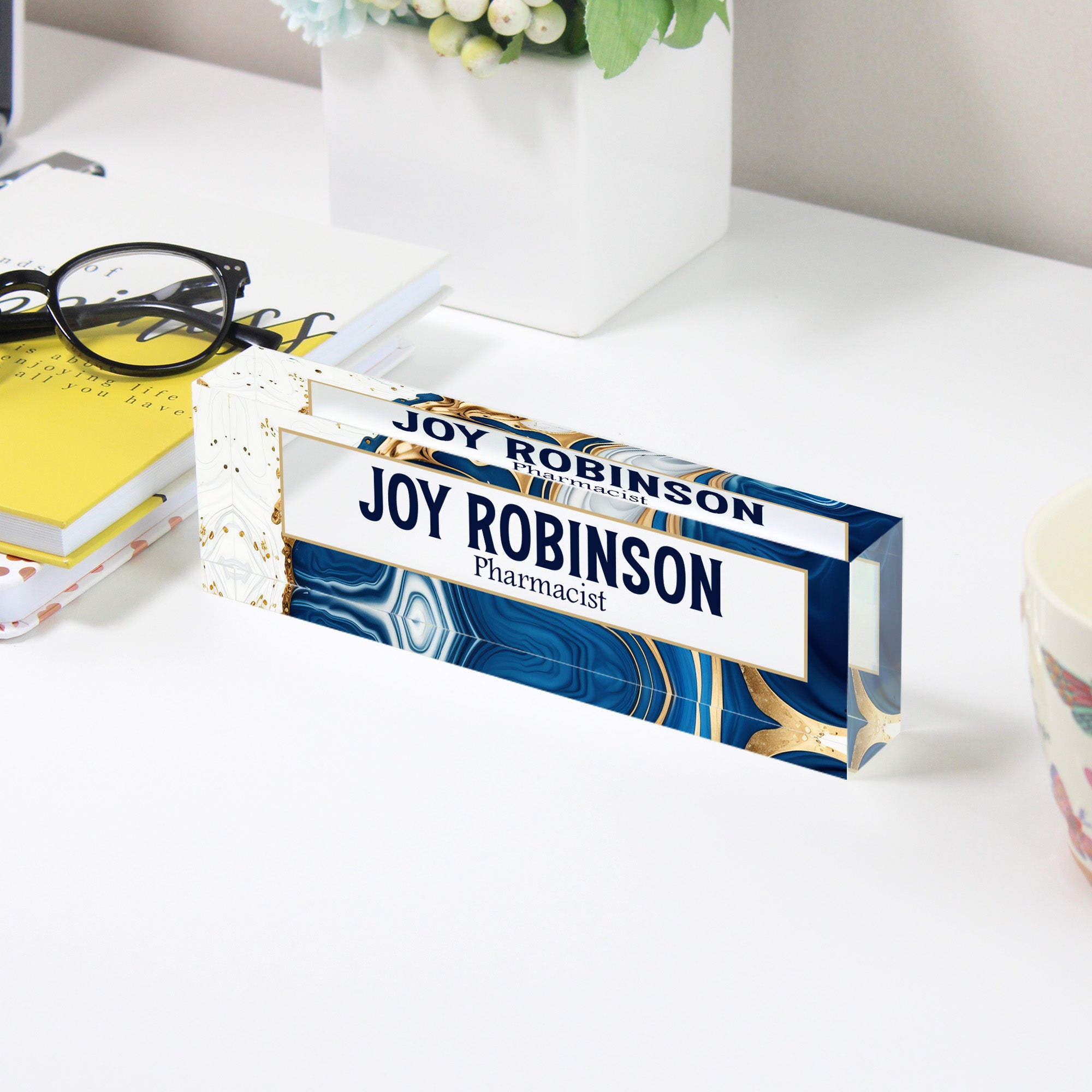 Personalized Acrylic Desk Name Plate - Custom Marbled Design for Professionals, Elegant Gift for Pharmacists and Office Decor - Image 3