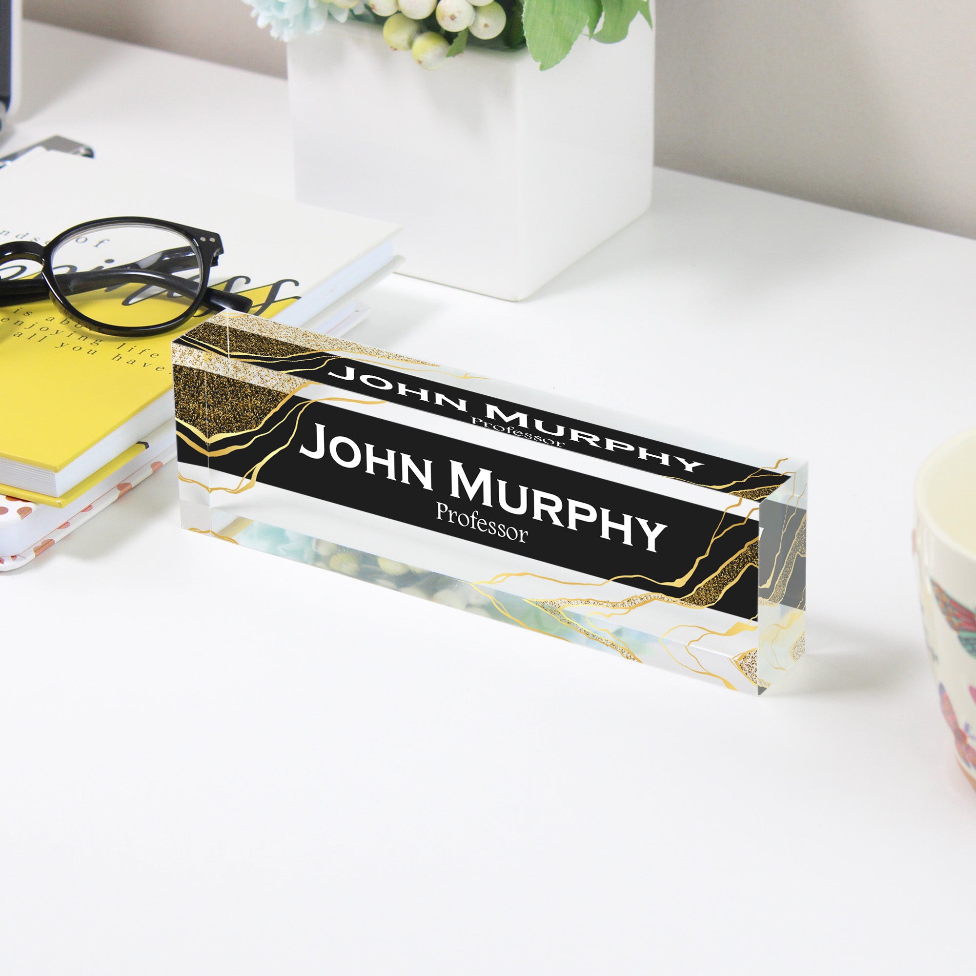 Personalized Acrylic Desk Block - Elegant Custom Name Plate for Professors and Professionals - Image 3