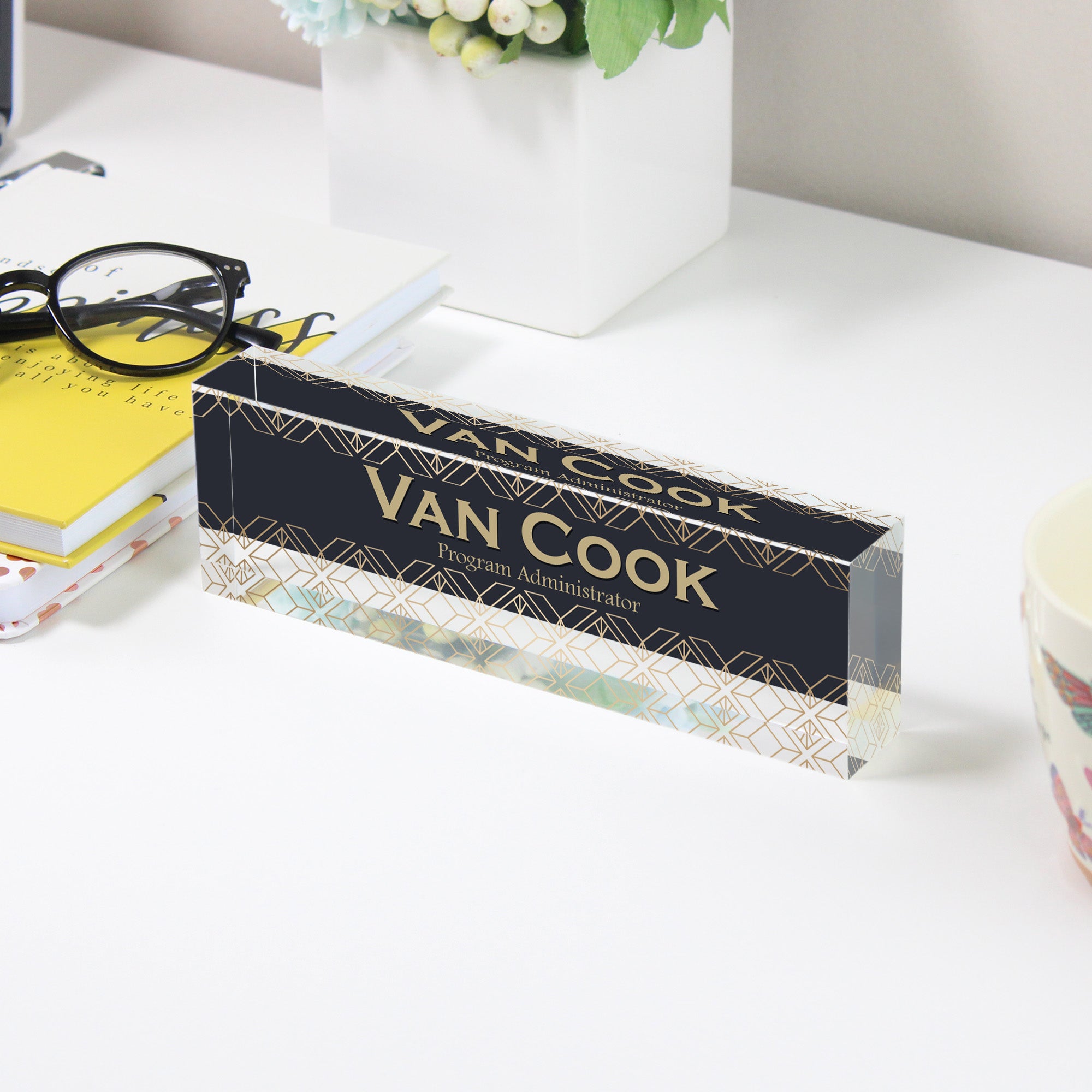 Personalized Art Deco Acrylic Desk Name Block - Custom Engraved Gift for Executives & Professionals - Image 3