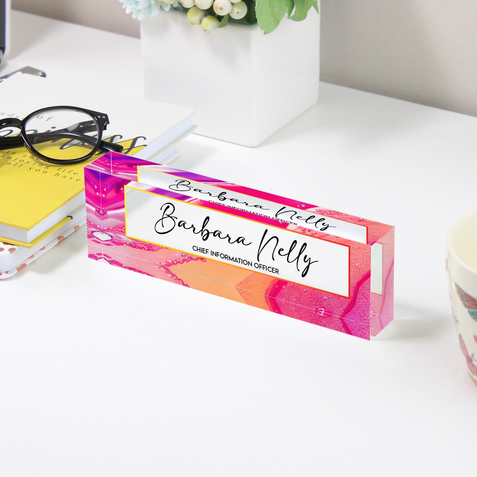 Personalized Acrylic Desk Name Plate - Vibrant Abstract Design for Executives, Handmade Custom Office Décor - Image 3