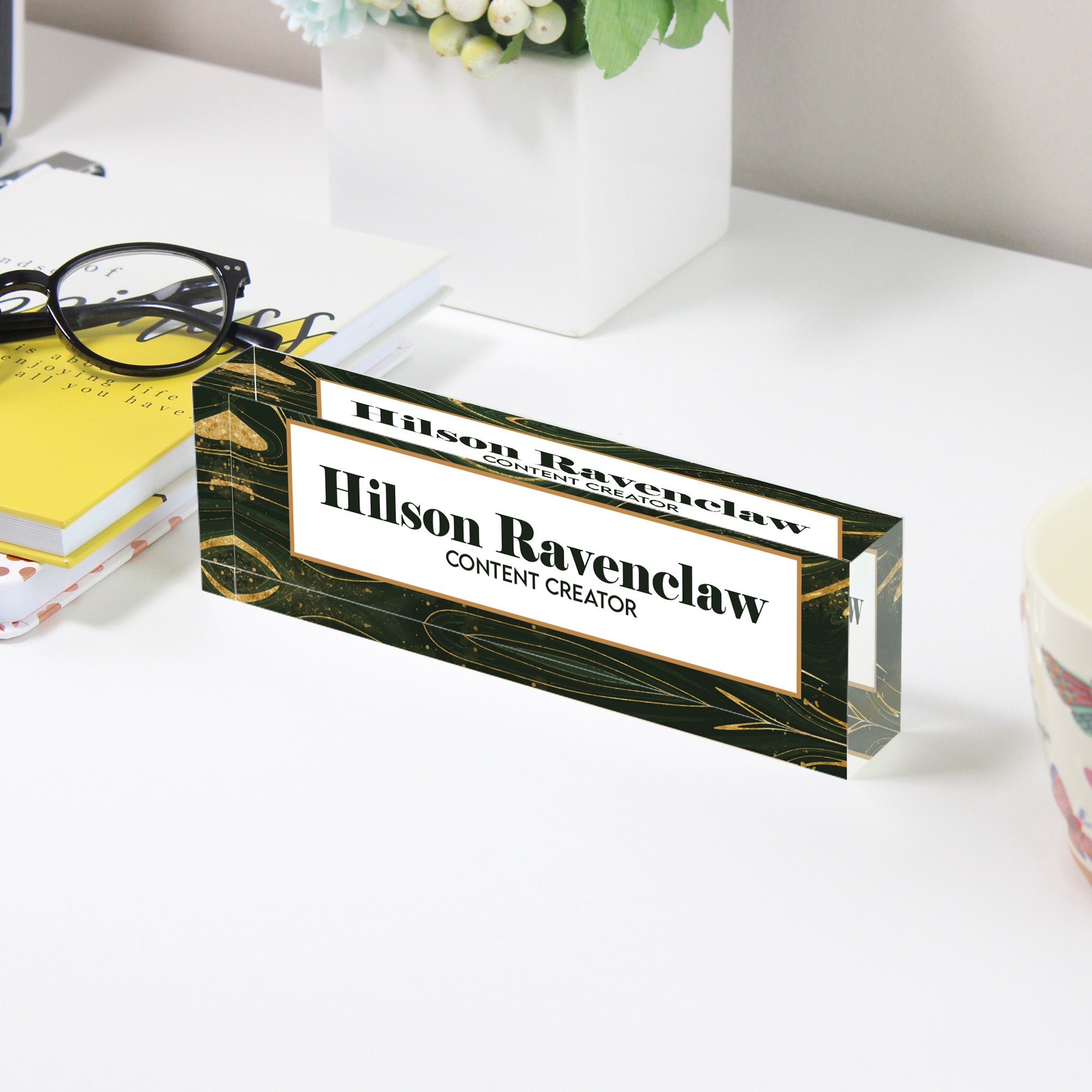 Personalized Acrylic Desk Name Block with Elegant Marble Design – Perfect Custom Gift for Content Creators - Image 3